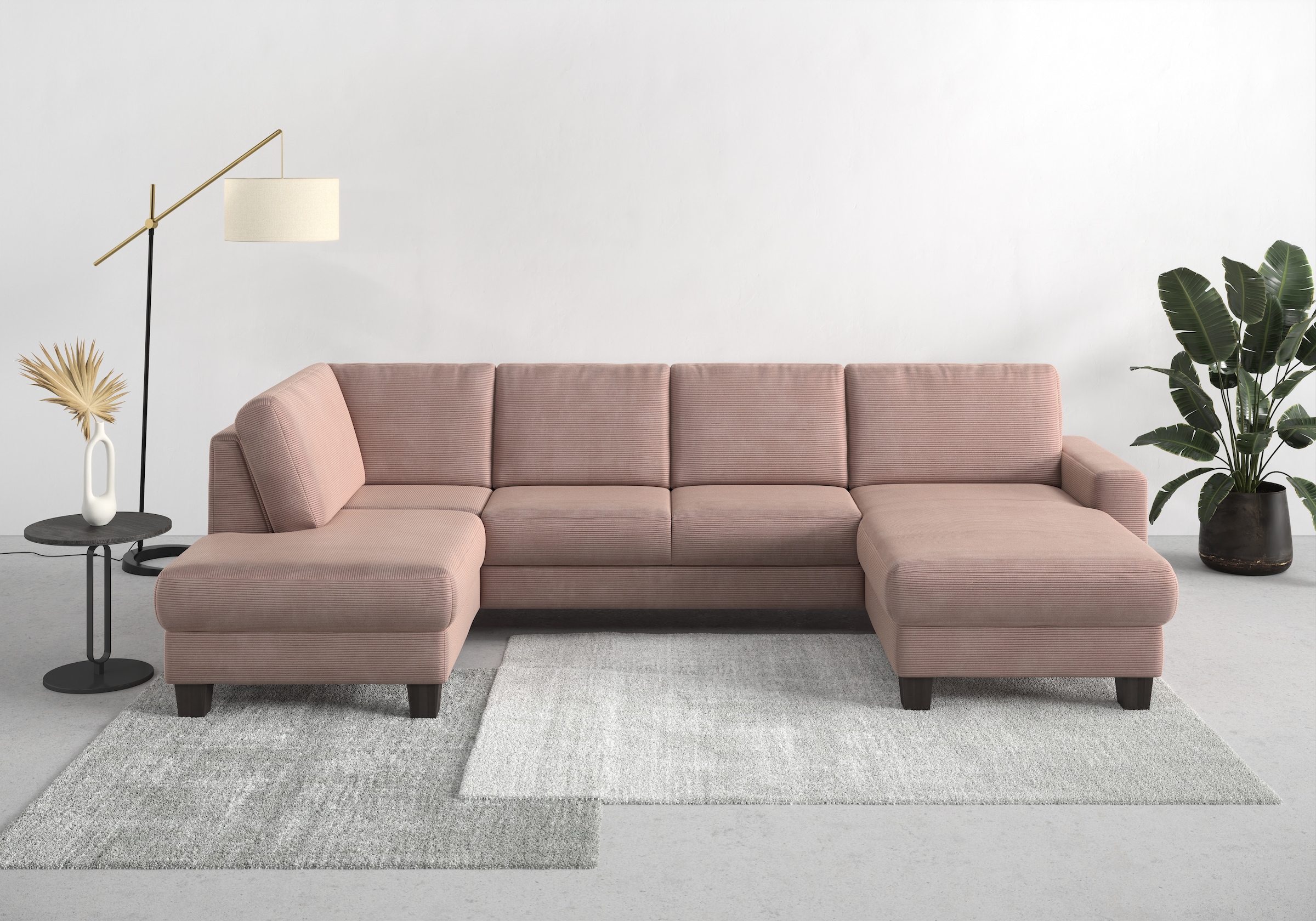 Home affaire Wohnlandschaft »Summer U-Form« mit oder ohne Bettfunktion und Bettkasten, wengefarbene Holzfüsse