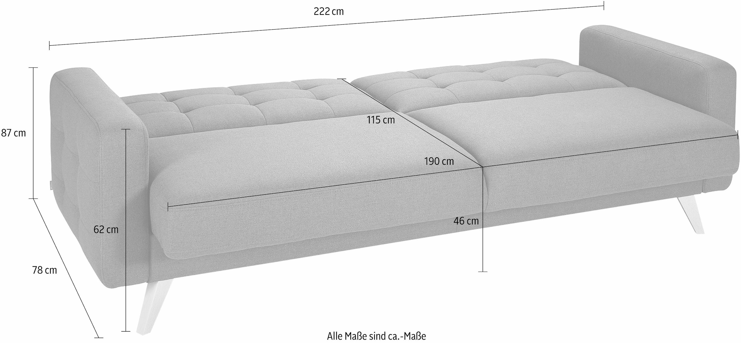 exxpo - sofa fashion 3-Sitzer »Nappa, kompakt und komfortabel, bequem, zeitloses Design, L-Form«, tolle Detailverarbeitung, mit Bettfunktion und Bettkasten