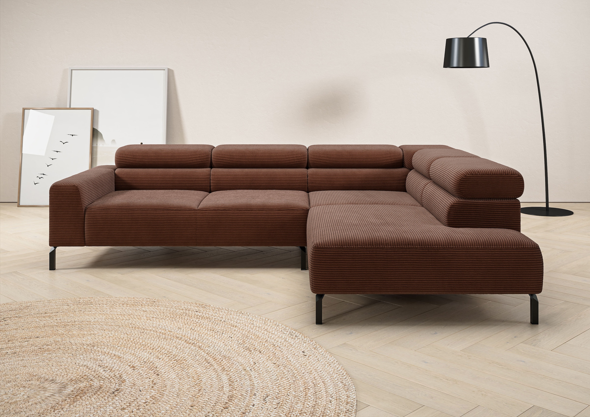 Image of Home affaire Ecksofa "Antonelli, L-Form, inkl. Kopfteilverstellung, Breite 276 cm, bequem" ohne Sitztiefenverstellung, in Cord, rost