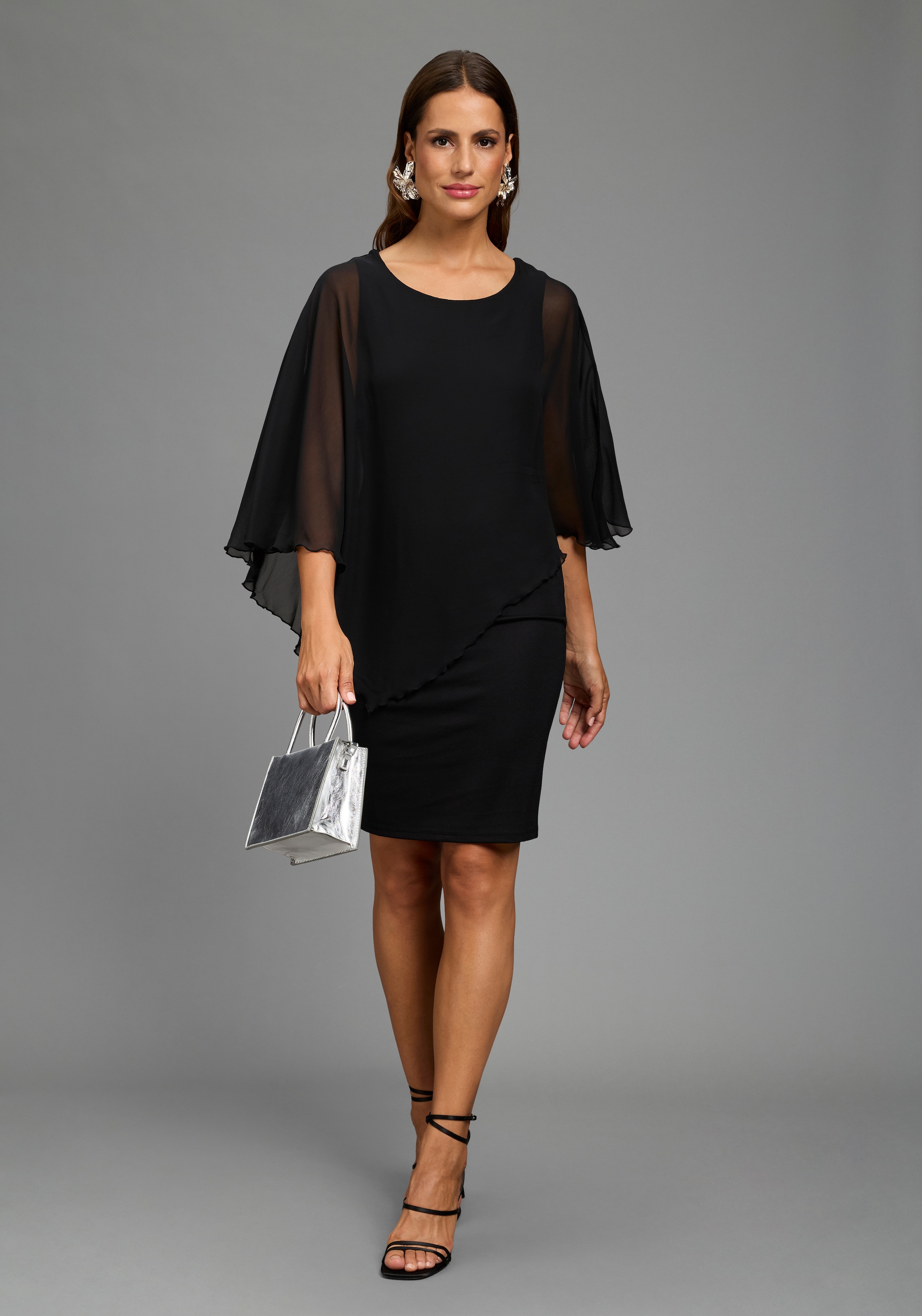 Laura Scott Robe de soirée »mit Chiffon« en aspect uni, en mélange de matériaux avec nervure Milano
