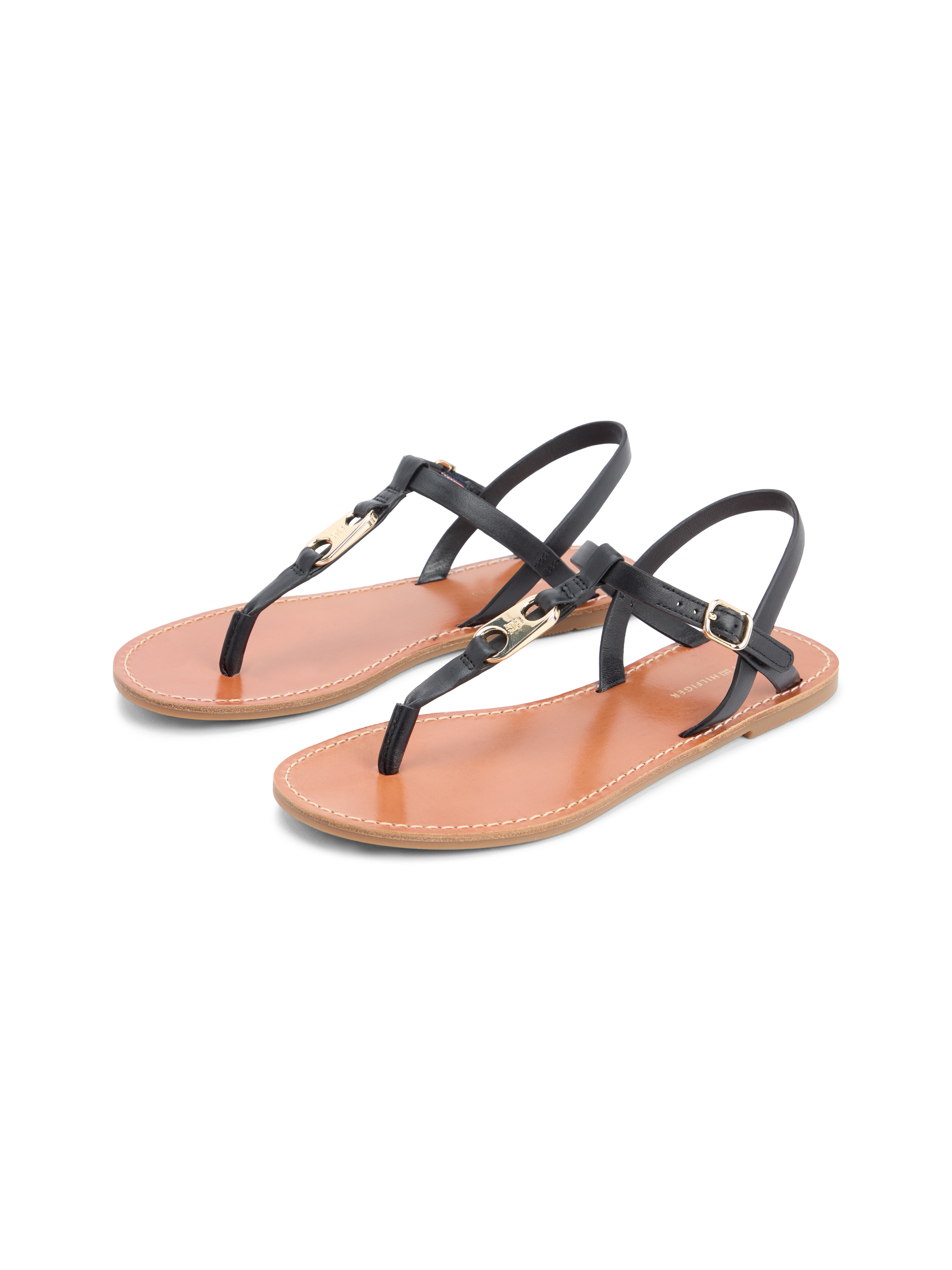 Image of Tommy Hilfiger Riemchensandale "LEATHER THONG SANDAL" Sommerschuh, Sandalette mit Schmucklogo