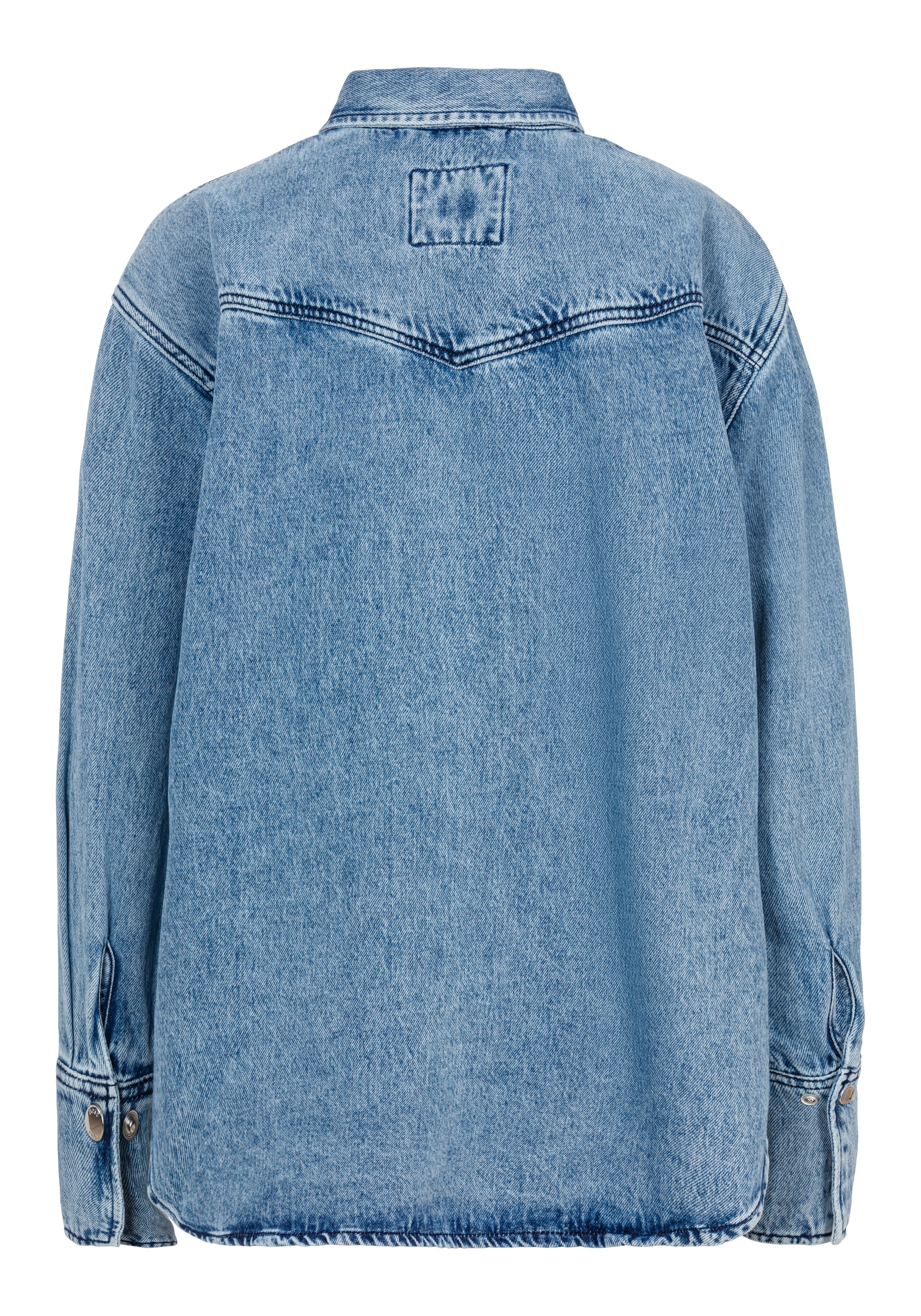 BOSS ORANGE Klassische Bluse »DENIM SHIRT HF Premium Damenmode«, mit Blusenkragen und All Over Strass & Glitzereffekt