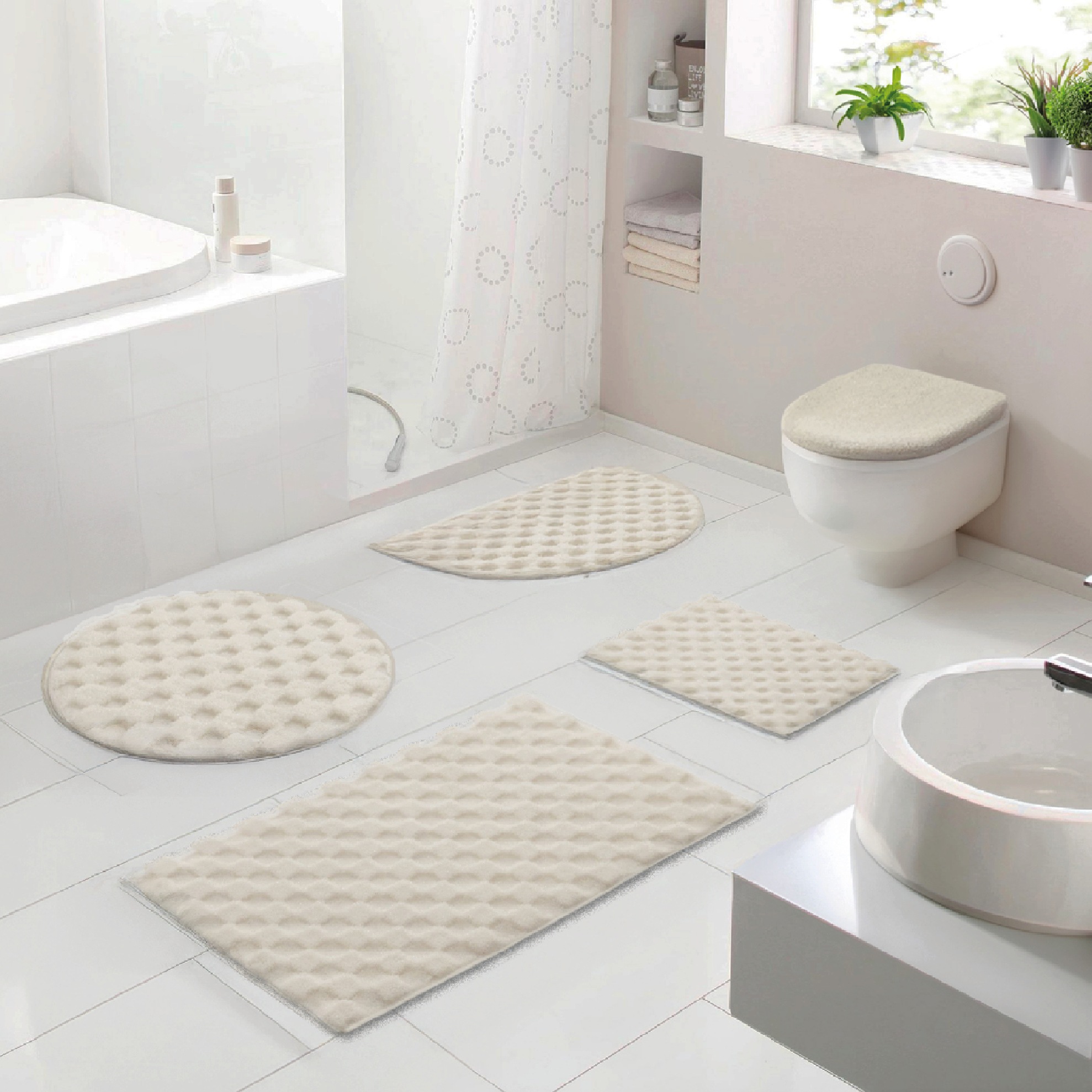 Image of GOODproduct Badematte "Naala, Badvorleger, Badezimmer Teppich, sehr weich" Höhe 20 mm rutschhemmend beschichtet fussbodenheizungsgeeignet schnell trocknend Karo-Muster, auch als 2-teiliges Set erhältlich, Made in Europe