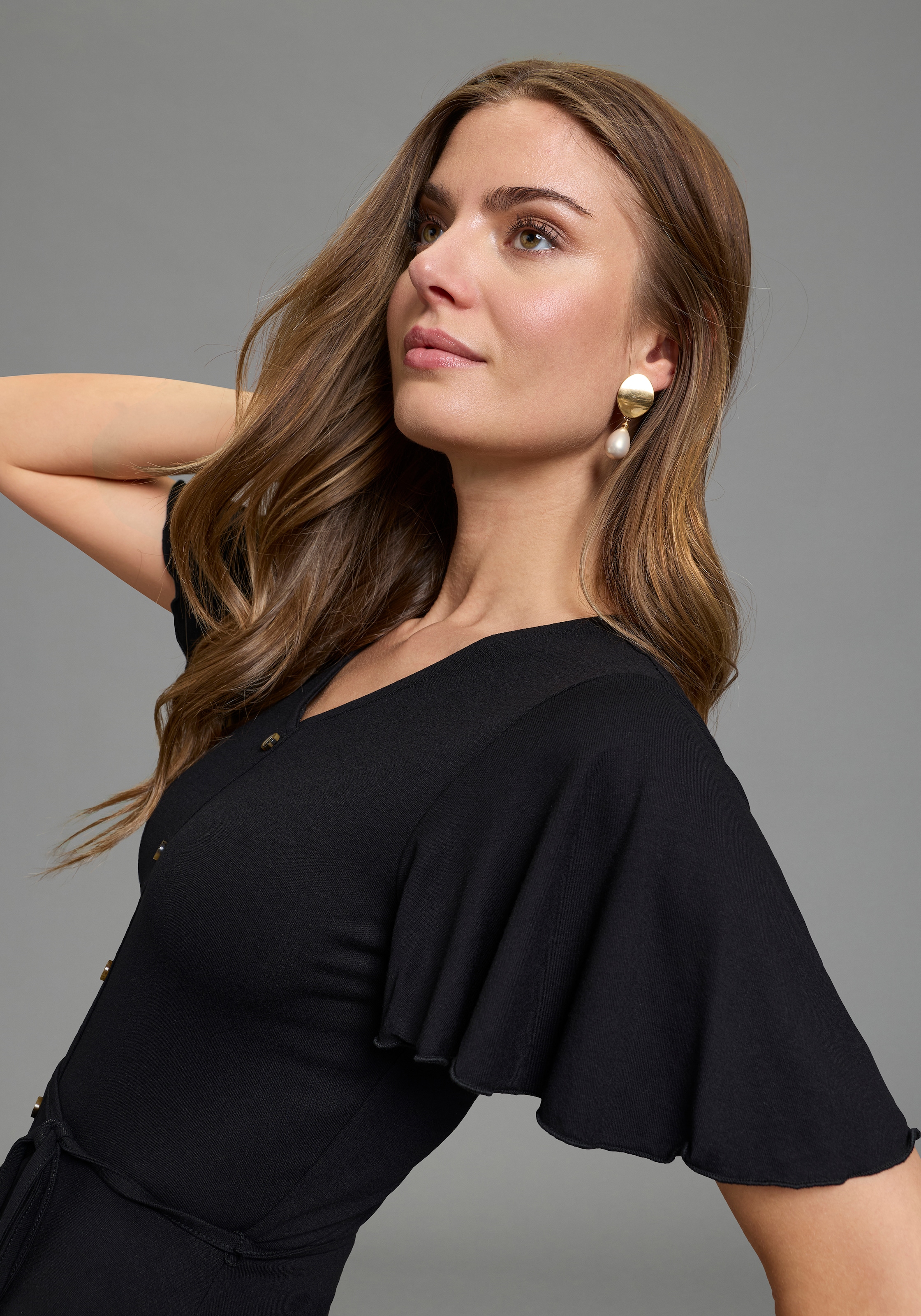 Laura Scott Sommerkleid dekorative Knopfleiste, elastische Viskosemischung, mit V-Ausschnitt