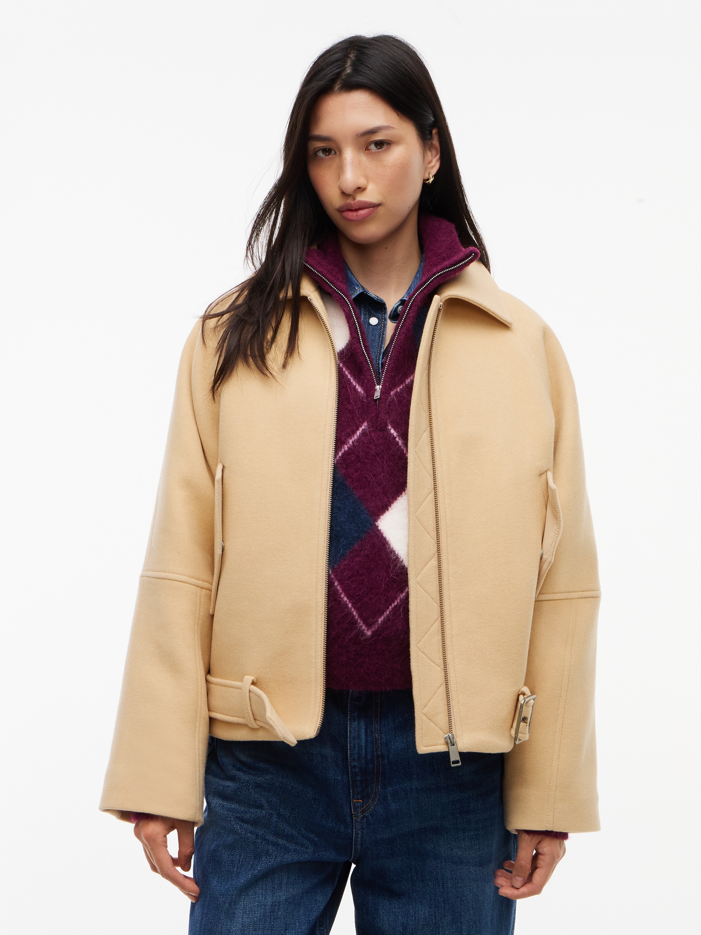 Image of Tommy Jeans Kurzjacke "TJW ZIP THRU WOOL JACKET" Materialmix, mit Wolle