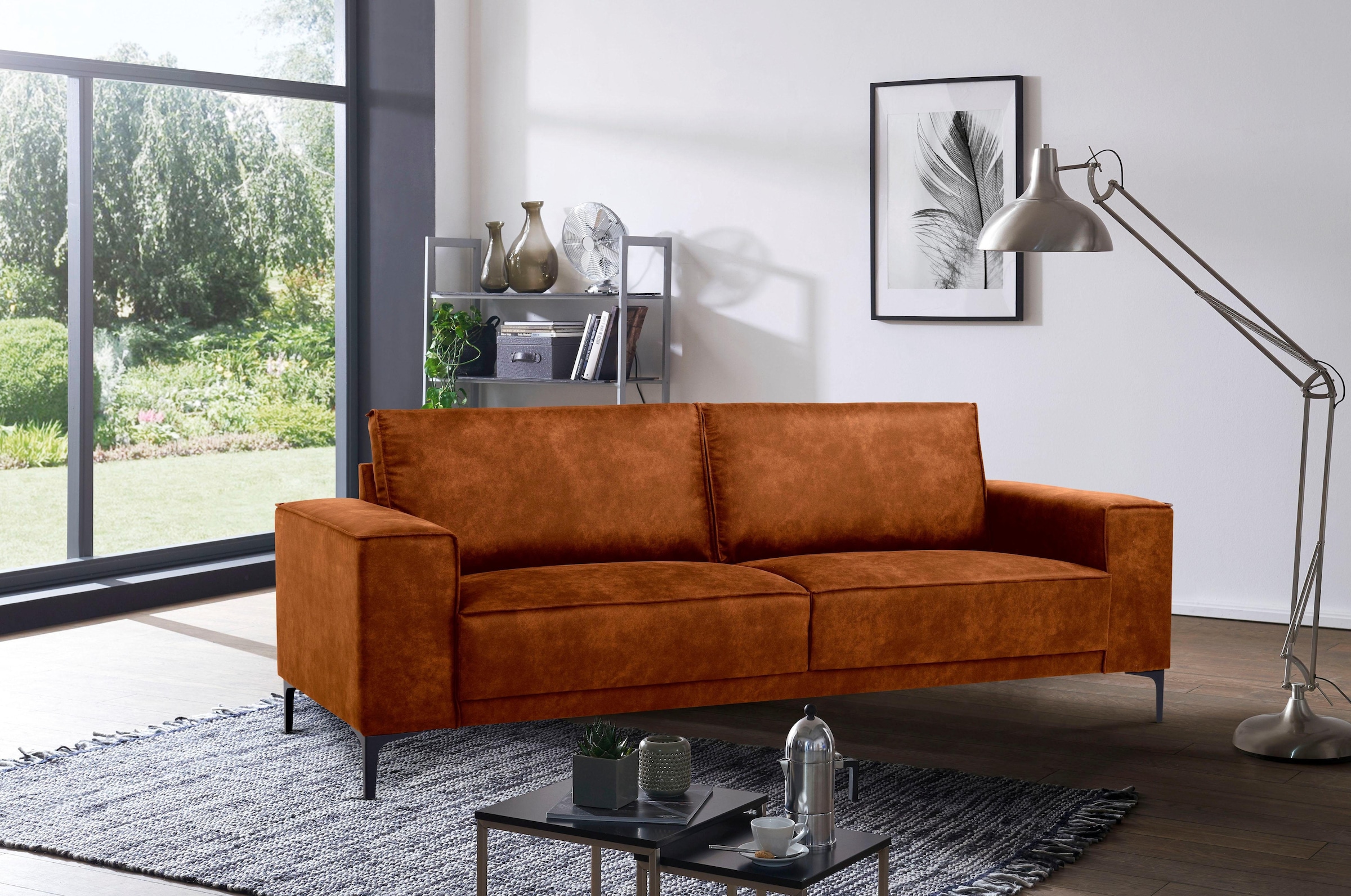 Places of Style 3-Sitzer »3er Sofa Oland, Struktur, Flachgewebe, Luxus-Microfaser, Boucle«, 224 cm, Wellenunterfederung, Skandi-Design, Metallfüsse