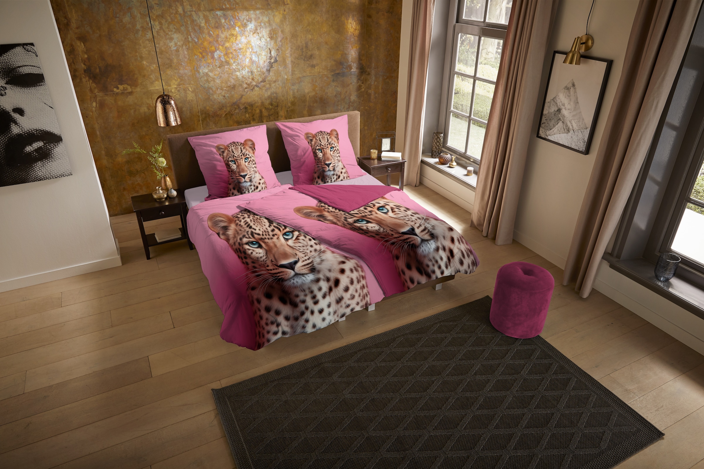 PURE luxury collection Wendebettwäsche »Leona«, Mikrofaser, Pflegeleicht, Reissverschluss, Wendeoptik, Leopard, Rosa