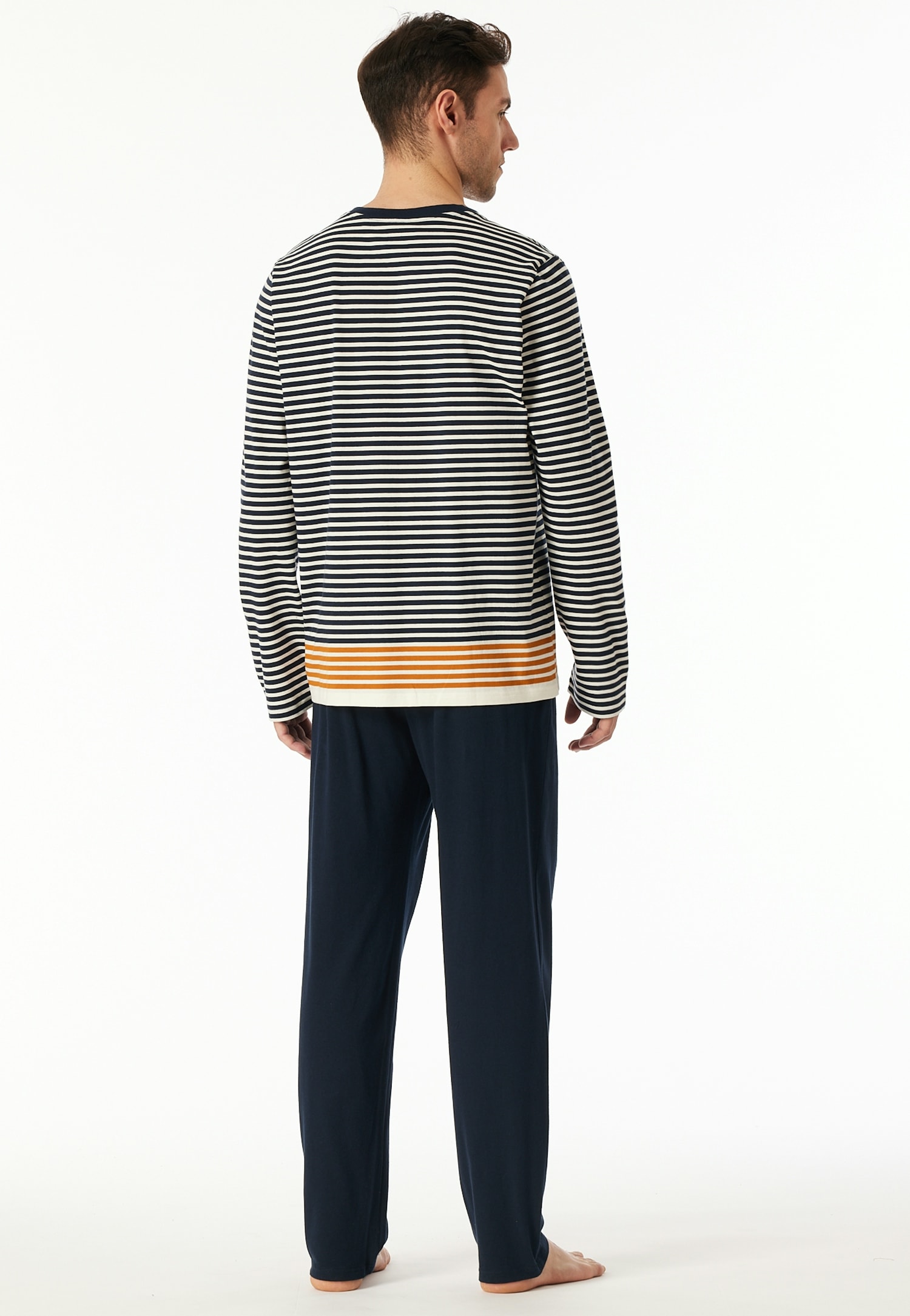 Schiesser Schlafanzug »Casual Nightwear« 2 Stk. tlg., Rundhalsausschnitt, langärmelig, gestreift, Baumwolle, Single Jersey