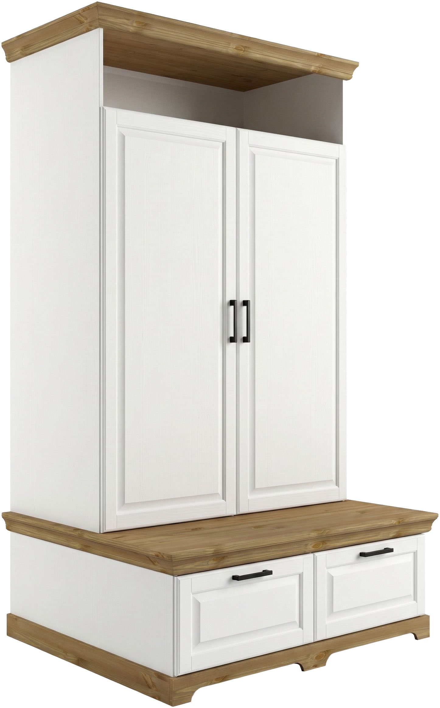 GOODproduct Wäscheschrank »Rügen XXL– Landhaus-Charme mit maximalem Stauraum, zeitlos schön« B/H/T ca. 127/216/70 cm,  Integrierte Sitzbank + Schubladen: Stauraum für Schlafzimmer+Diele