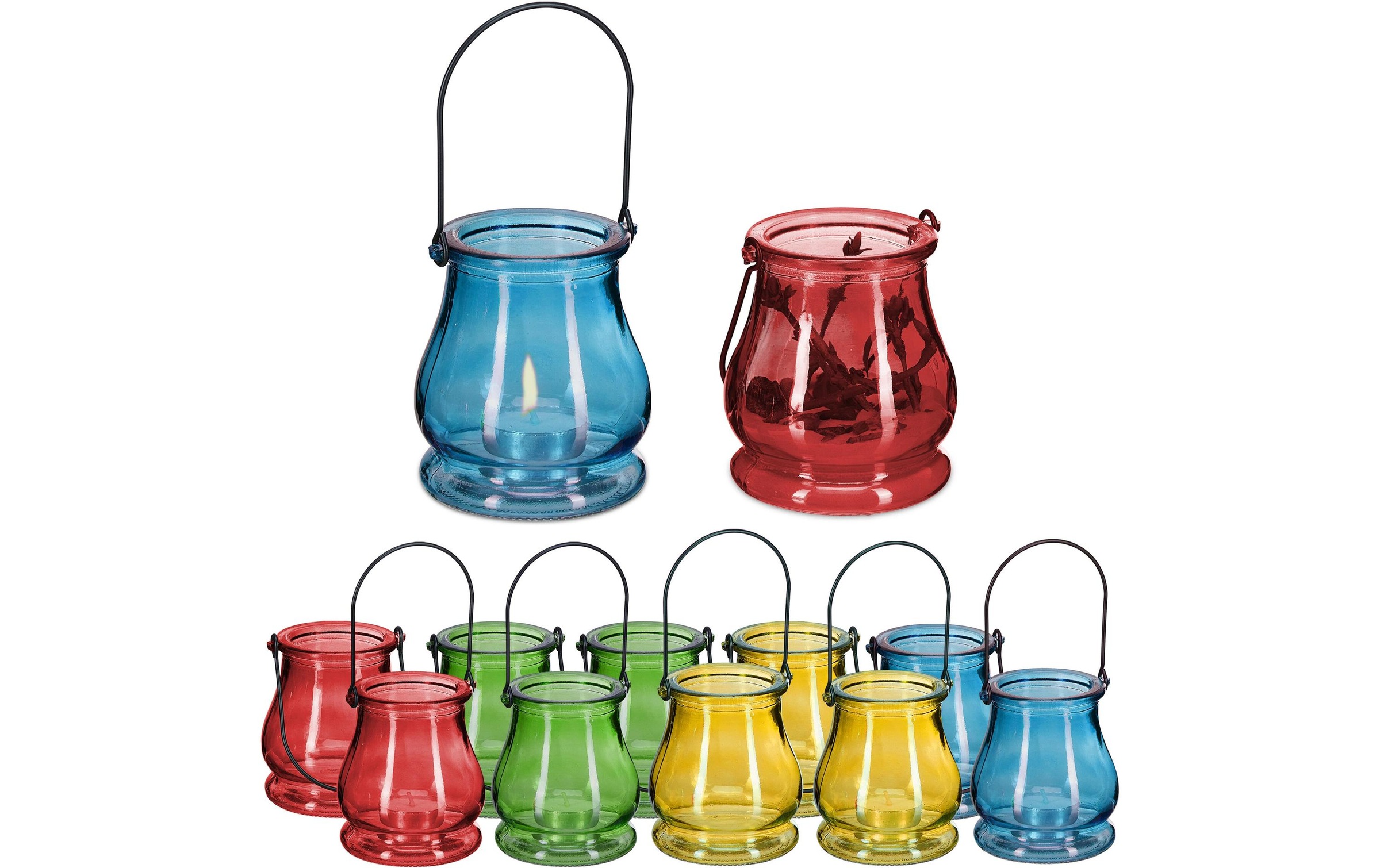 Image of relaxdays Windlicht "Summer 45421 cm Glas und Metall 12 Stück"