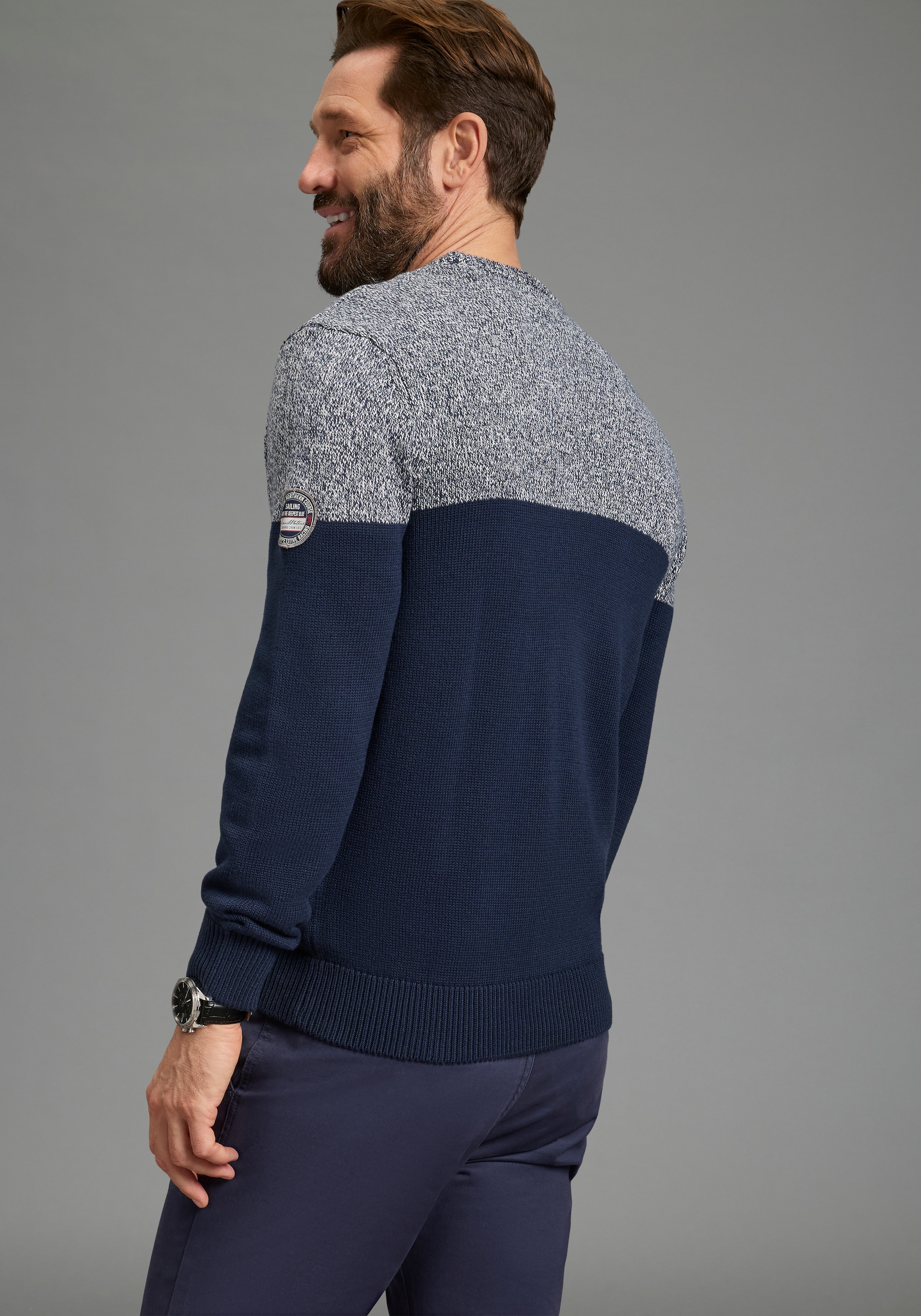 Man's World Pull à col rond »Neue Kollektion! Highlight melierter Look« aus Strick, mit Rundhalsausschnitt, reguläre Passform, mit Langarm