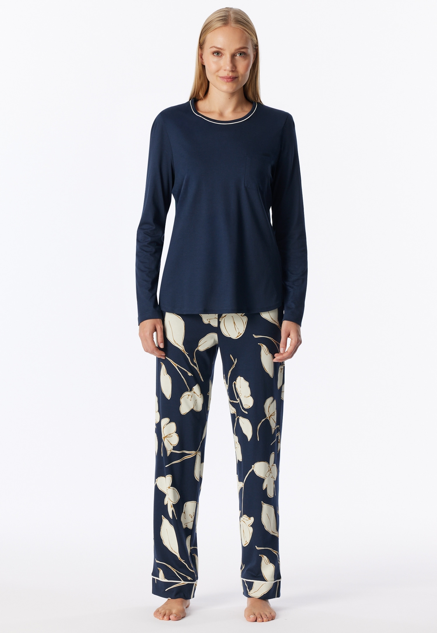 Schiesser Schlafanzug »Comfort Nightwear« 2 Baumwollmischung, Rundhalsausschnitt, langärmelig