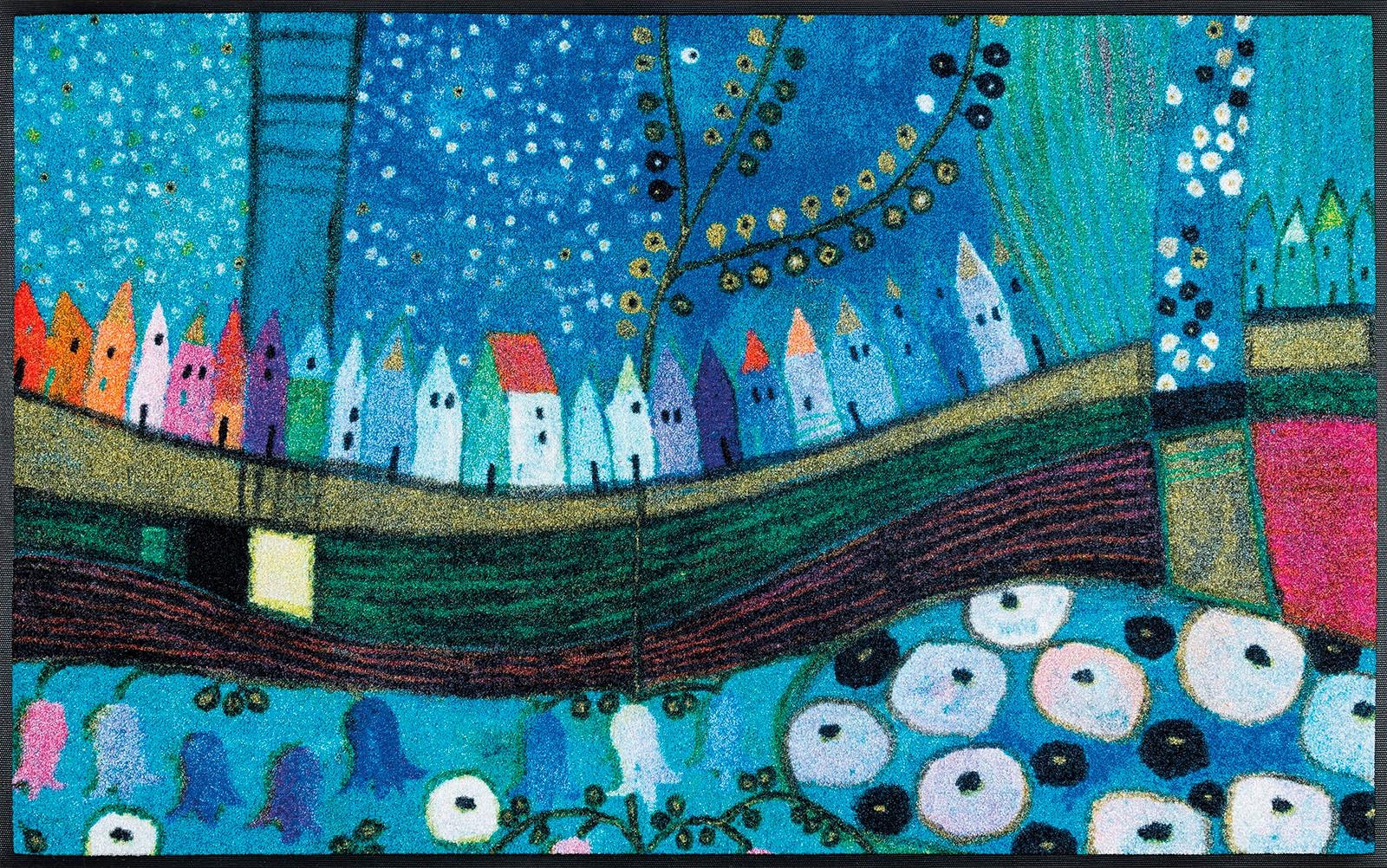 Image of wash+dry by Kleen-Tex Fussmatte »Stadt in Blau«, rechteckig, 7 mm Höhe, Schmutzfangmatte, rutschhemmend, waschbar bei Ackermann Versand Schweiz