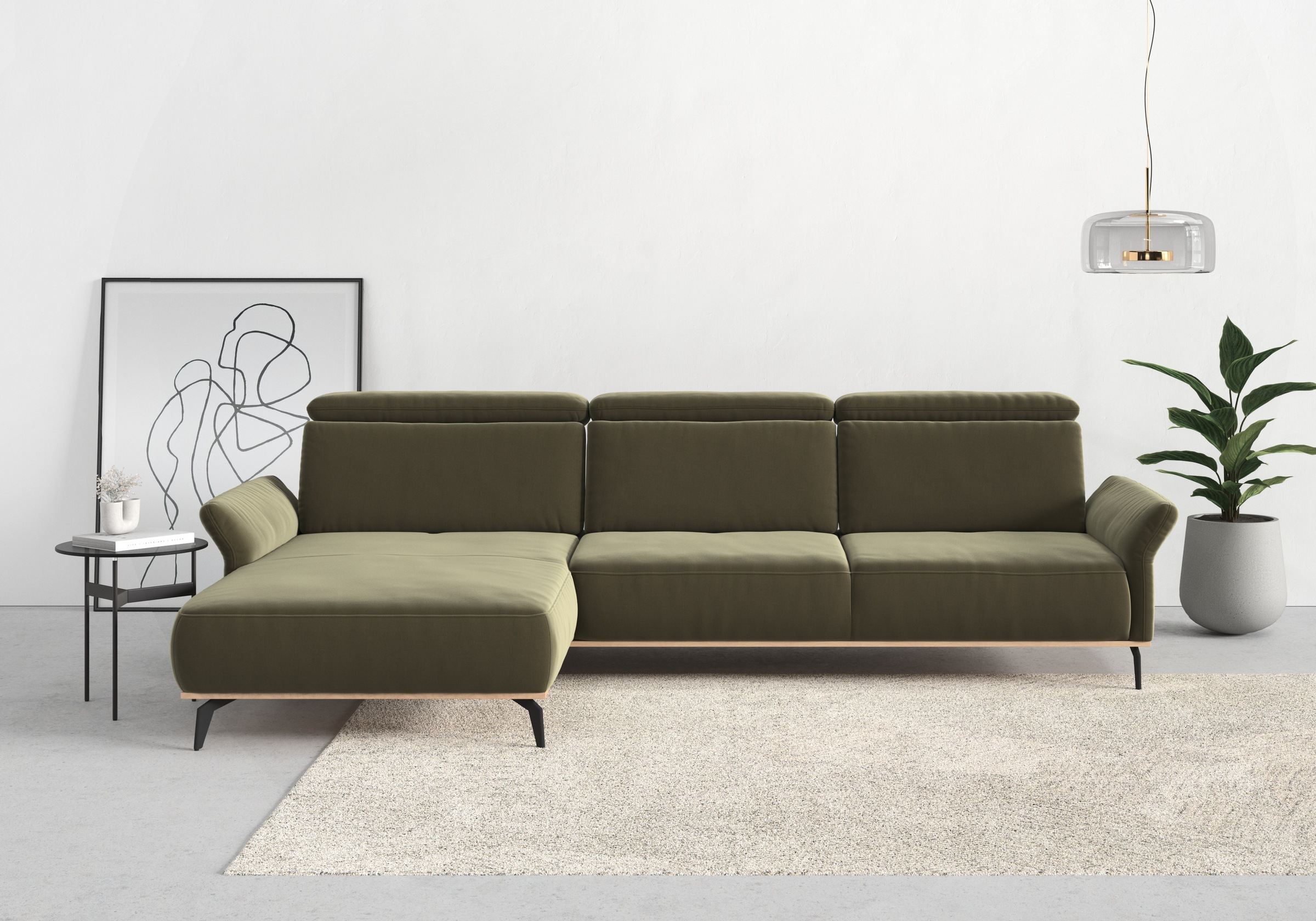 Places of Style Ecksofa »Fjord L-Form«, massiv, wahlweise mit Armlehnfunktion, Kopf- Sitztiefenverstellung