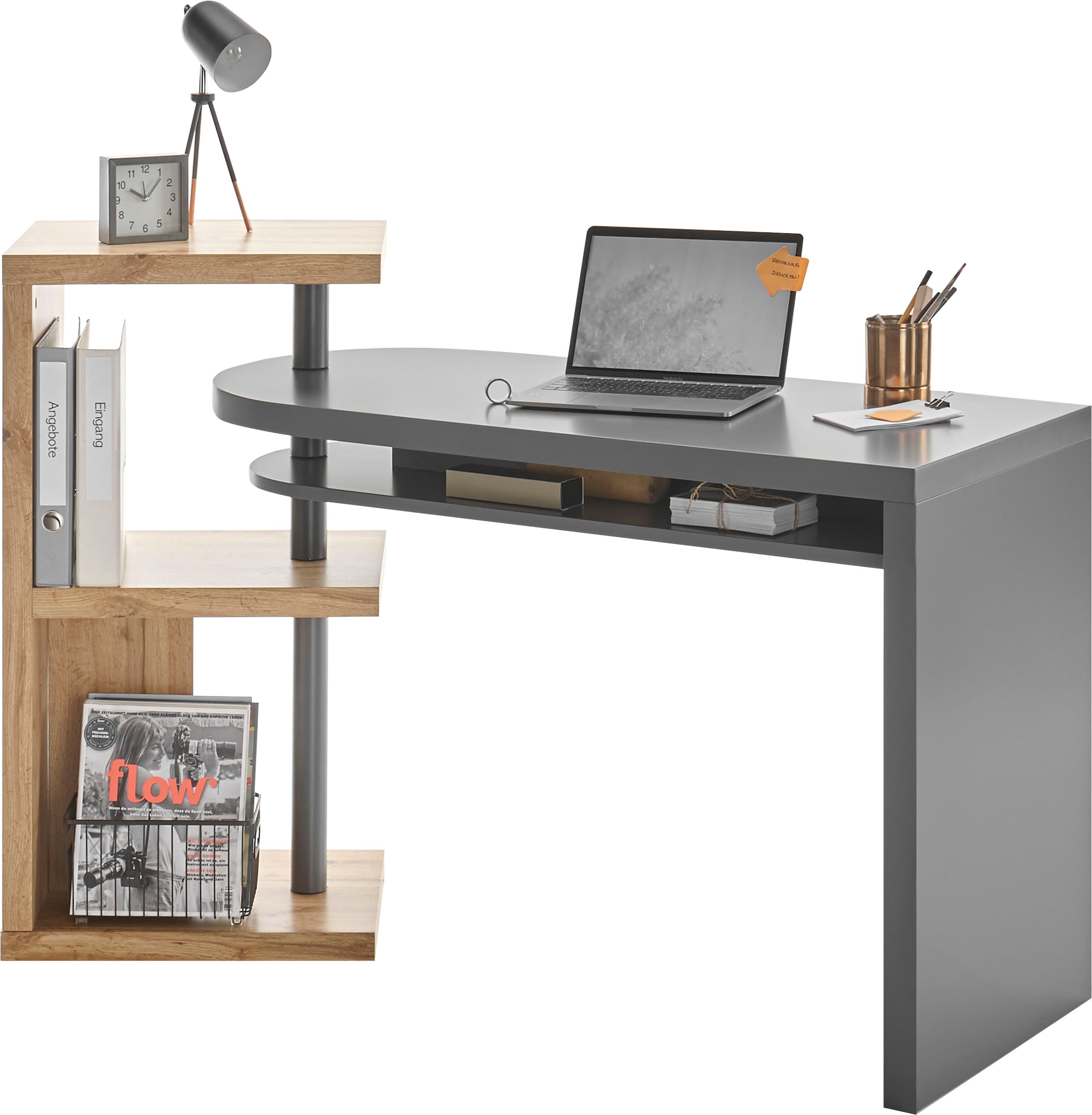 MCA furniture Schreibtisch »Moura«, mit Regalelment weiss hochglanz, Tischplatte schwenkbar, Breite 145 cm