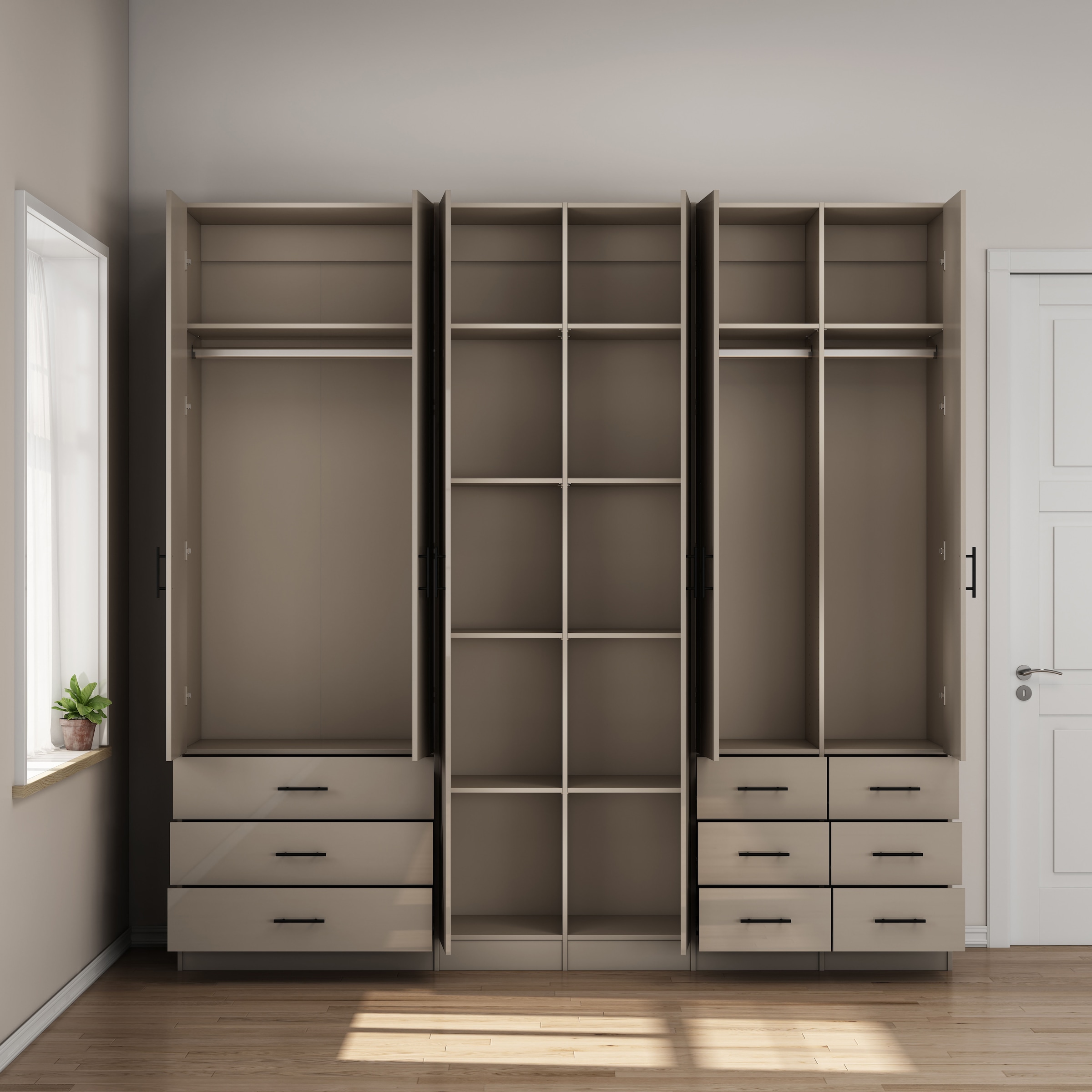 GOODproduct Armoires à vêtements »Trento Schlafzimmerschrank Garderobe hochglanz« in 2 unterschiedlichen Schrankhöhen wählbar,  Schrank mit 6 Türen und 9 Schubladen, Hochglanz-Fronten, 2,39m Höhe