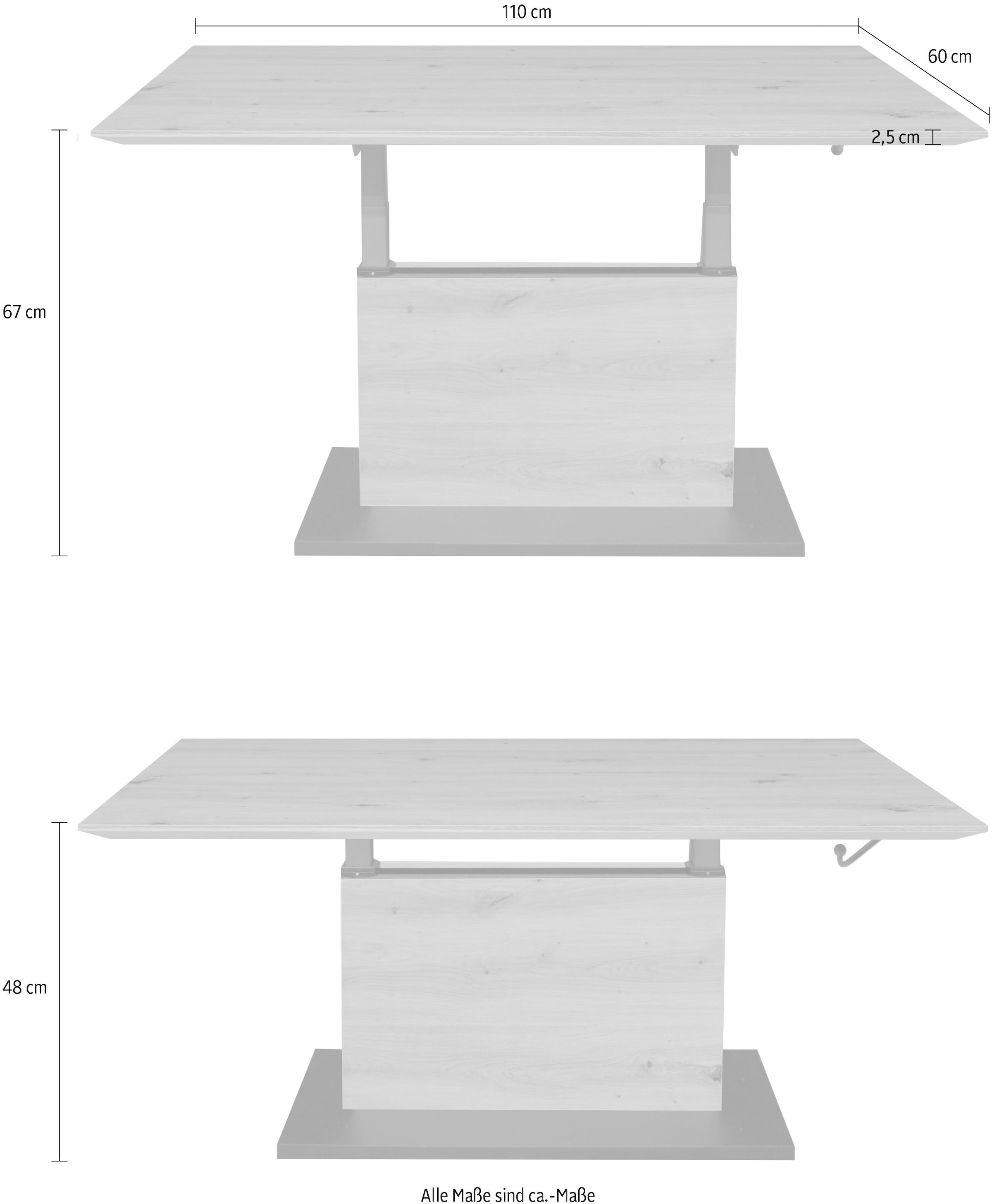 Mäusbacher Couchtisch »Faro« Faro Couchtisch, höhenverstellbar von 48-67 cm, Breite 110 cm