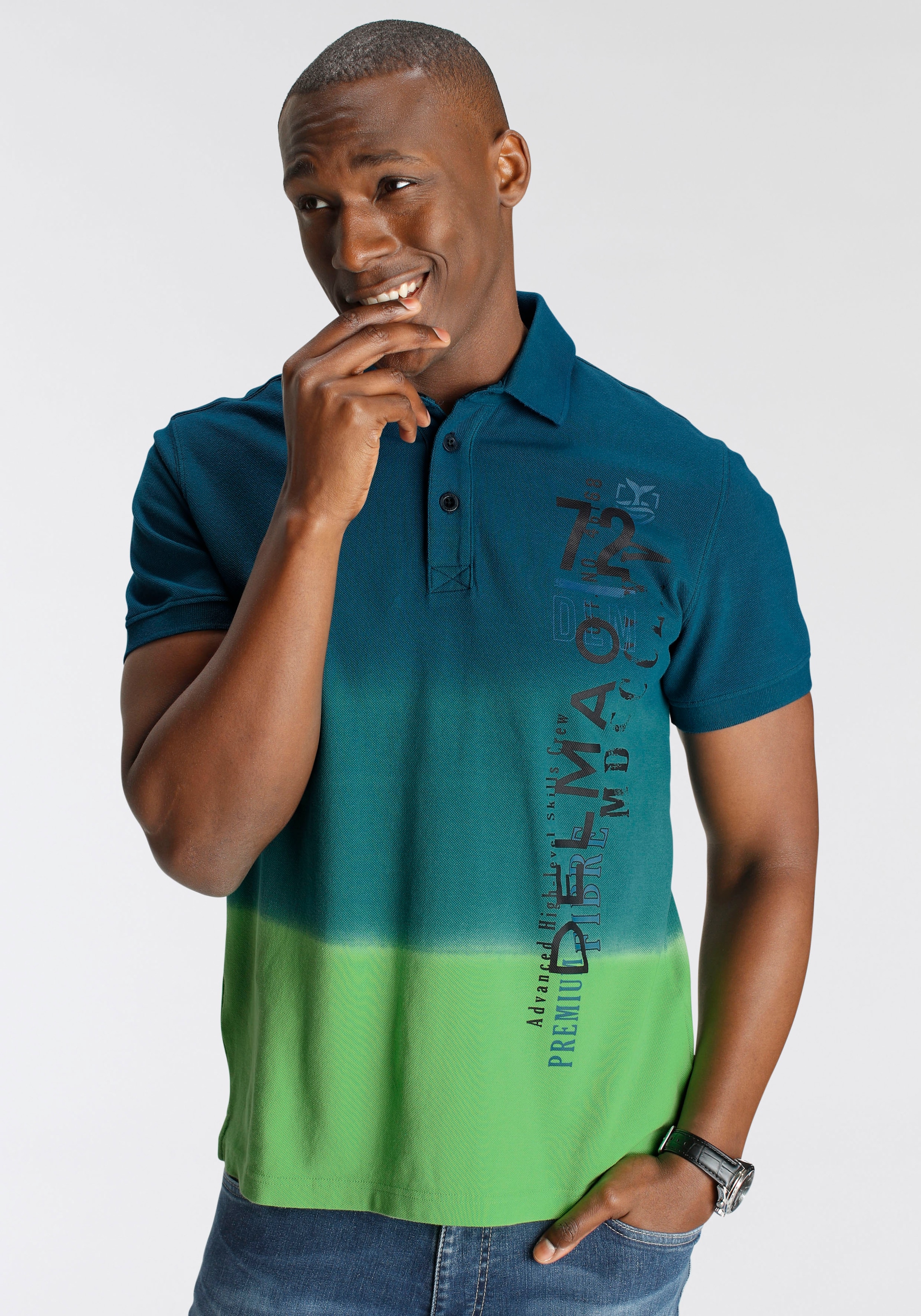 DELMAO Poloshirt, mit modischem Farbverlauf und Print- NEUE MARKE!