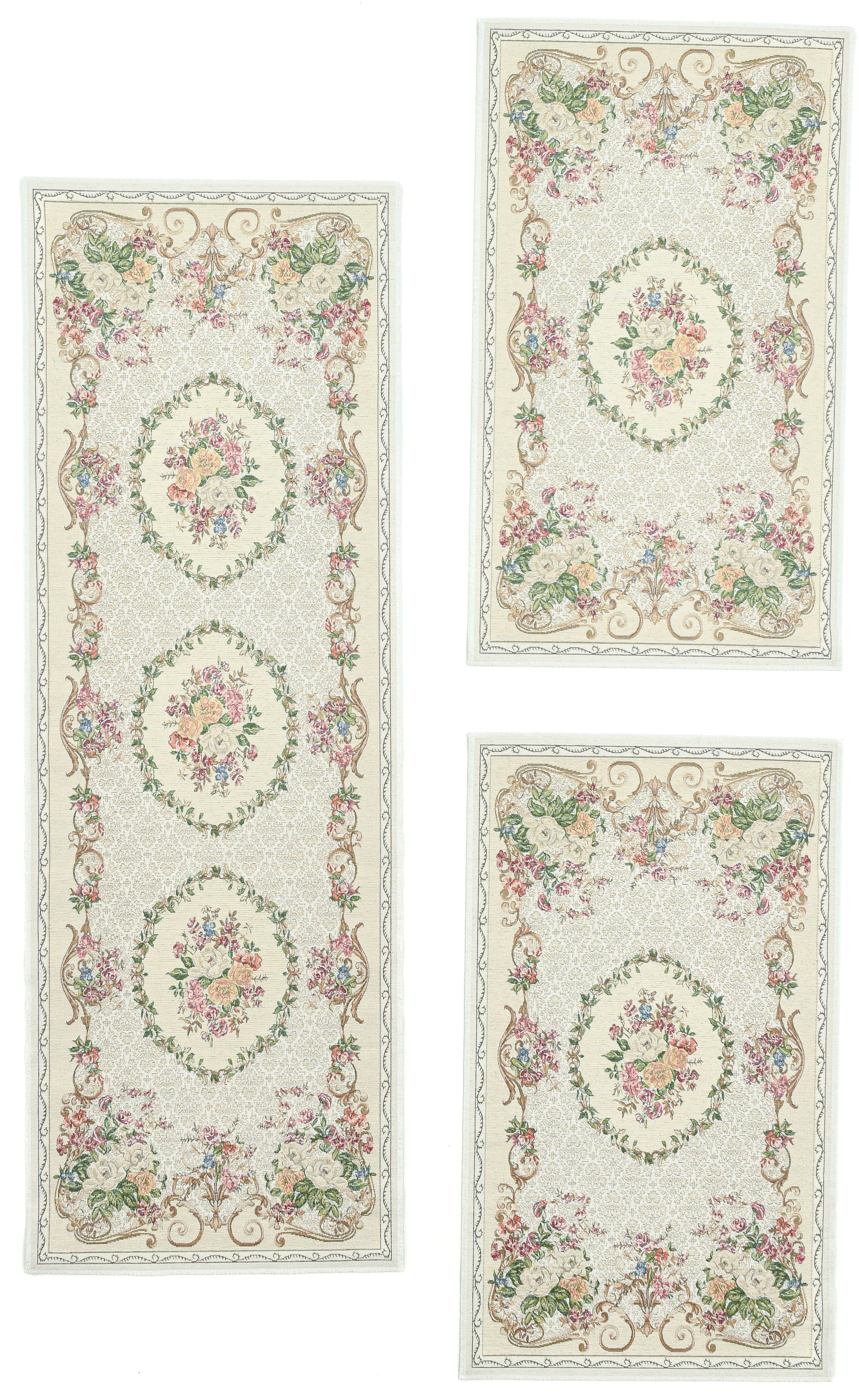 Image of THEKO Bettumrandung "Flomi Floral" Höhe 3 mm 3 Stk. tlg. Bettvorleger, Läufer-Set für das Schlafzimmer, gewebt, Blumen Design