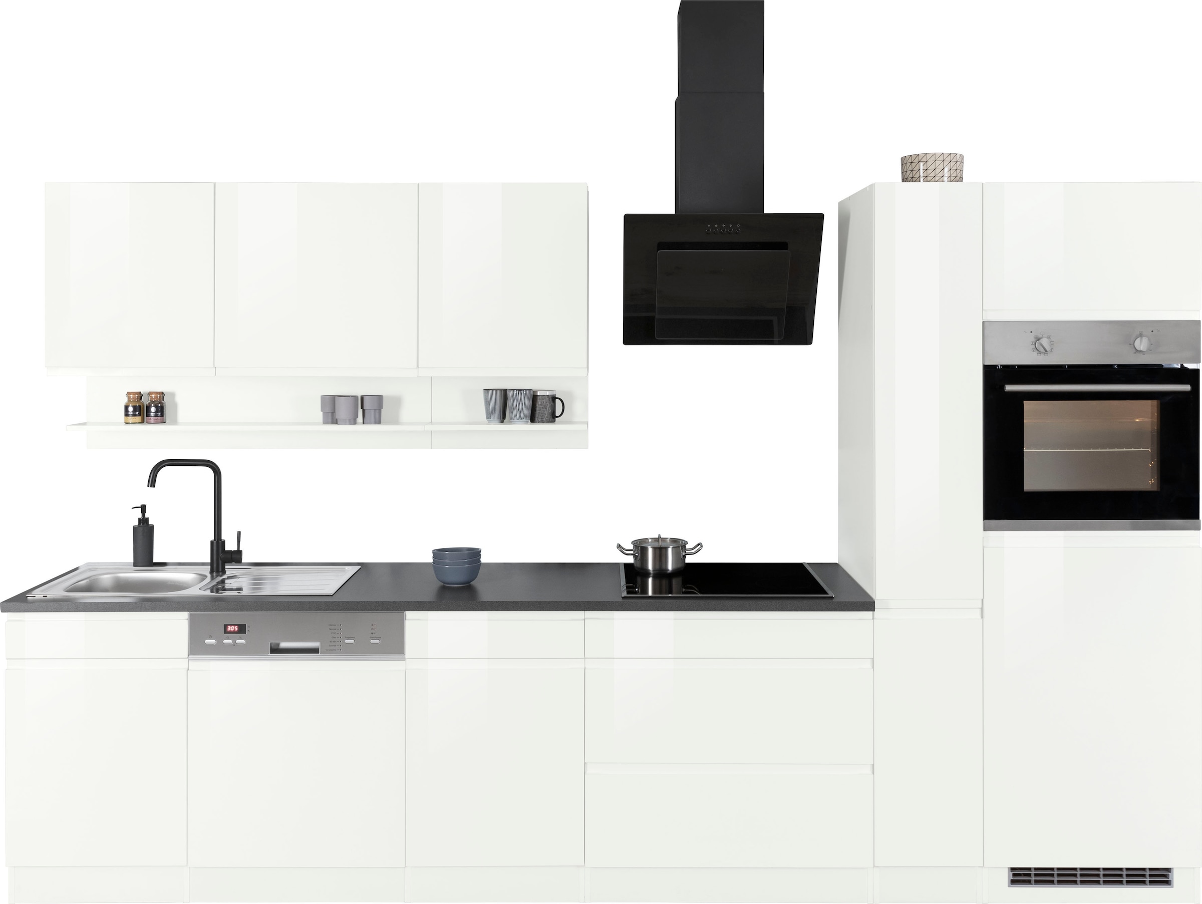 KOCHSTATION Küchenzeile »KS-Virginia,neu in verbesserter Ausführung« Arbeitsplatte 38 mm stark, Stauraum, Softclose,  Breite 330 cm, Soft-Close, ohne E-Geräte