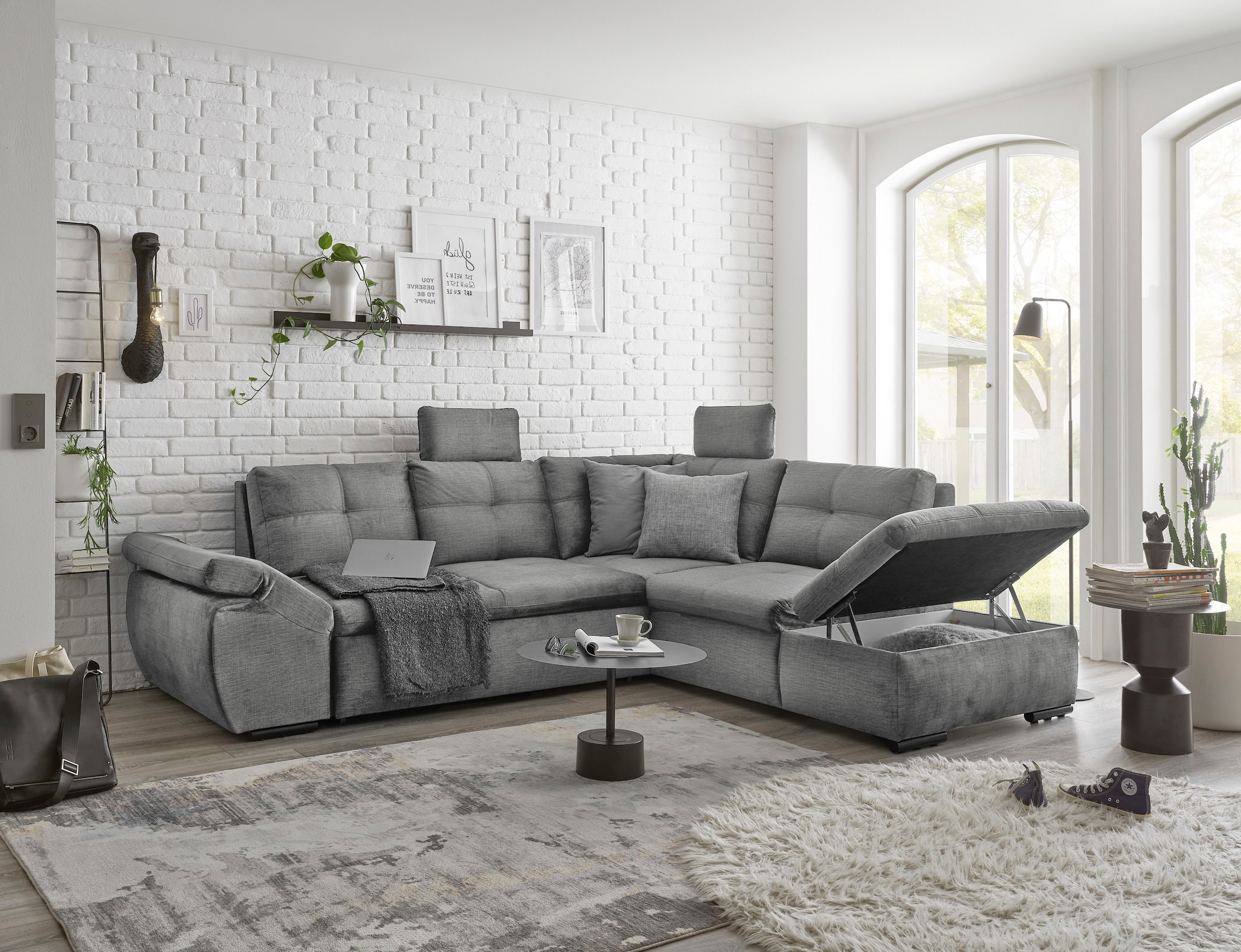 ED EXCITING DESIGN Ecksofa »Alija L-Form«, mit Bettfunktion, Bettkasten, Armteilverstellung & Kopfstützen