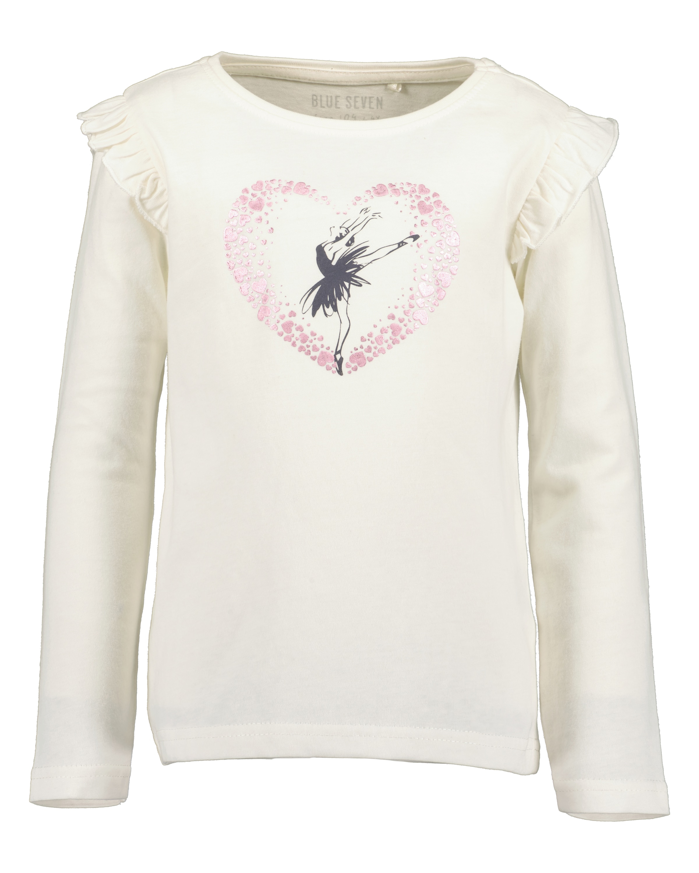 Blue Seven T-shirt à manches longues coton, volants, motif avec application en tulle et impression scintillante
