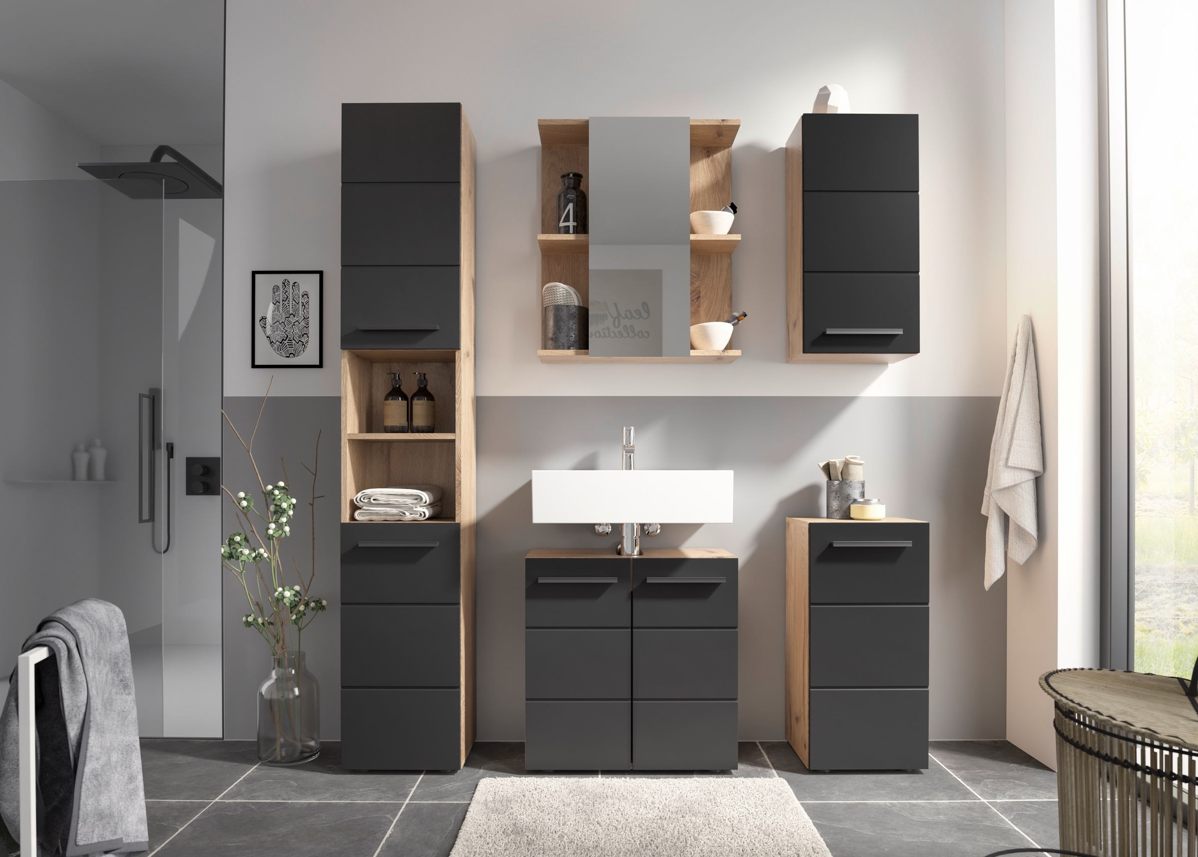BASIC by Balculina Armoire haute »Rom BxHxT 34x190x31 cm« 1 cuis tlg. largeur 34cm, poignées en plastique, Made in Europa