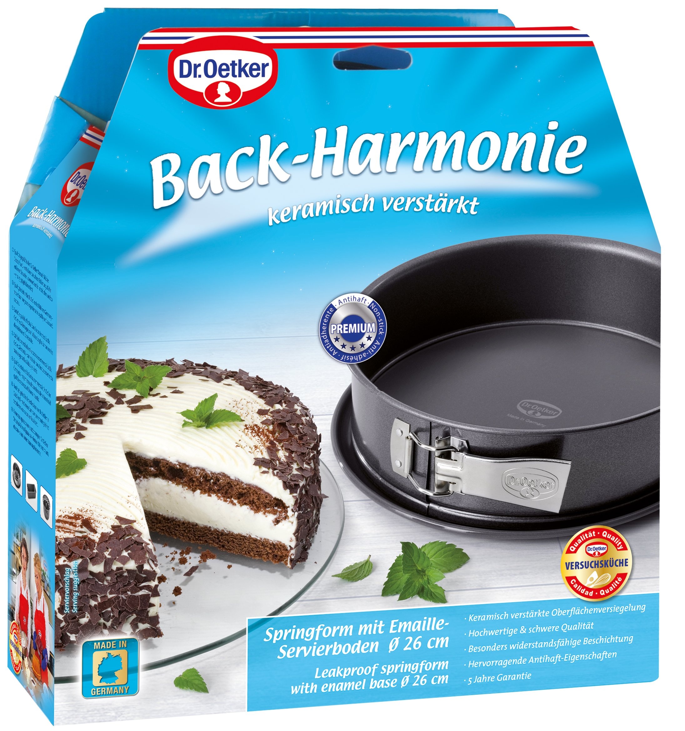 Dr. Oetker Küchenhelfer Moule à charnière »Back-Harmonie, mit Emaille-Servierboden« Antihaft, schnittfest, auslaufsicher, Made in Germany