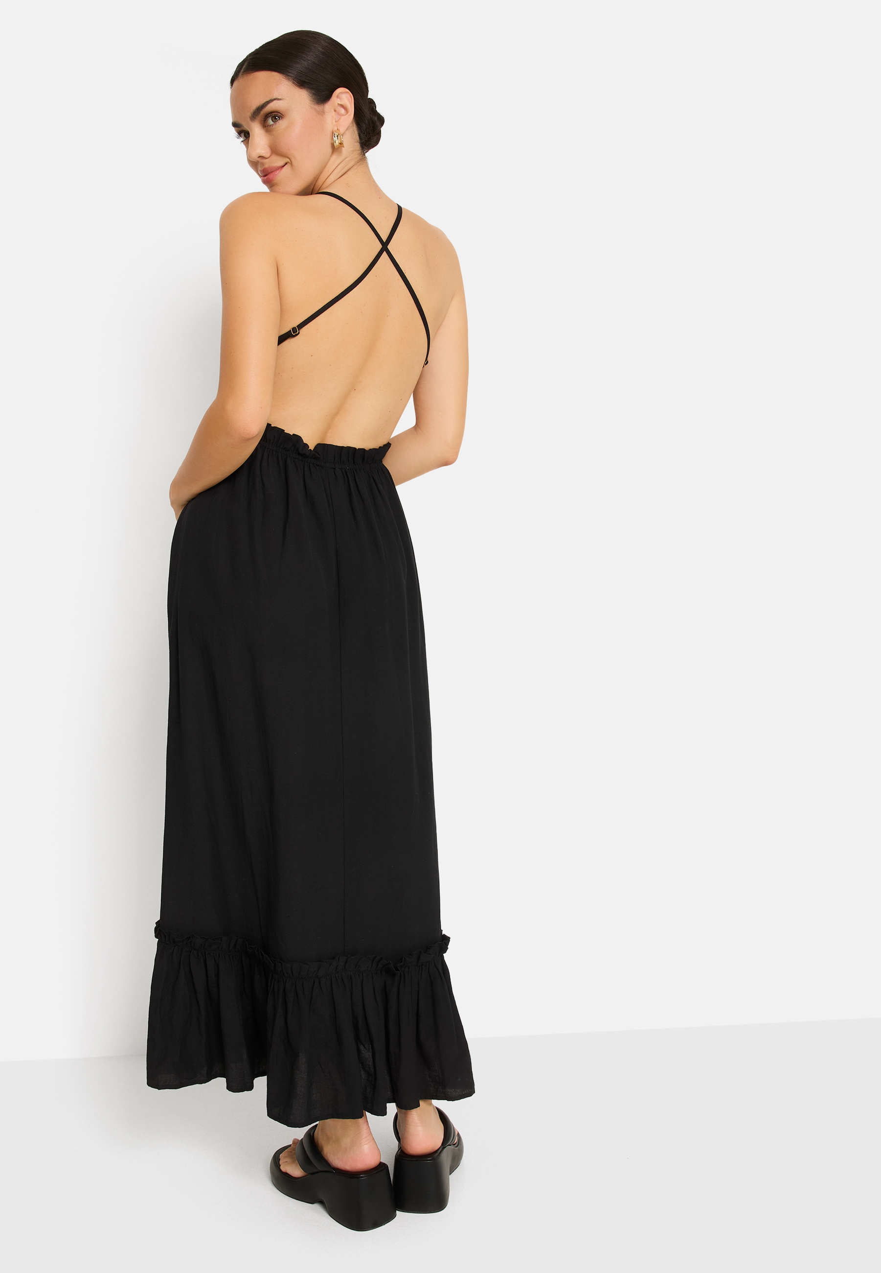 LSCN by LASCANA Maxi robe Sans poches En tissu tissé avec une part de lin, robe de plage, robe bohème