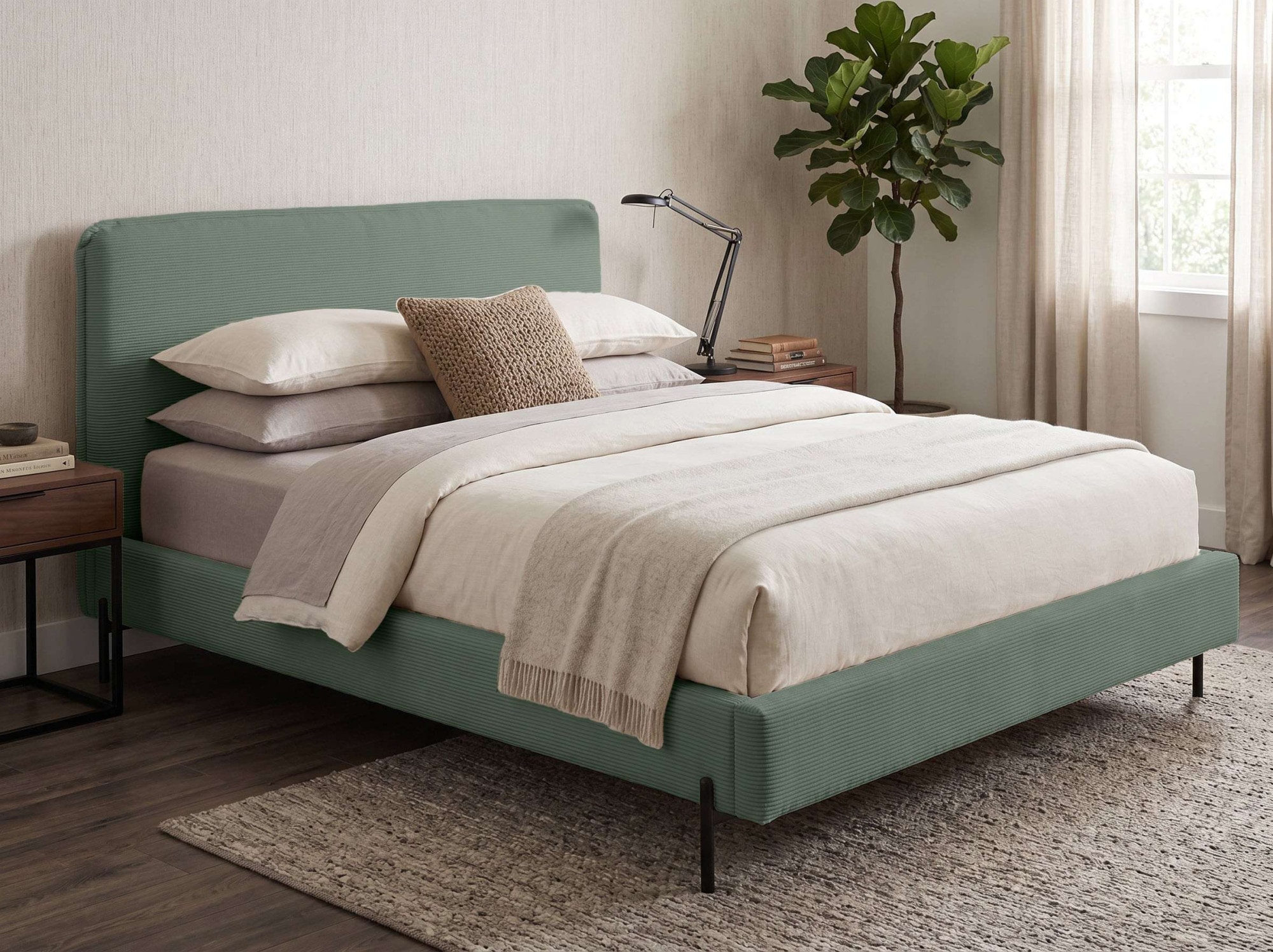 Image of Home affaire Polsterbett "LAVOISIER Bettgestell mit Lattenrost, Breite 140/160/180/200 cm, Cord" Rahmenbett mit Kopfteil, ohne Matratze und Topper