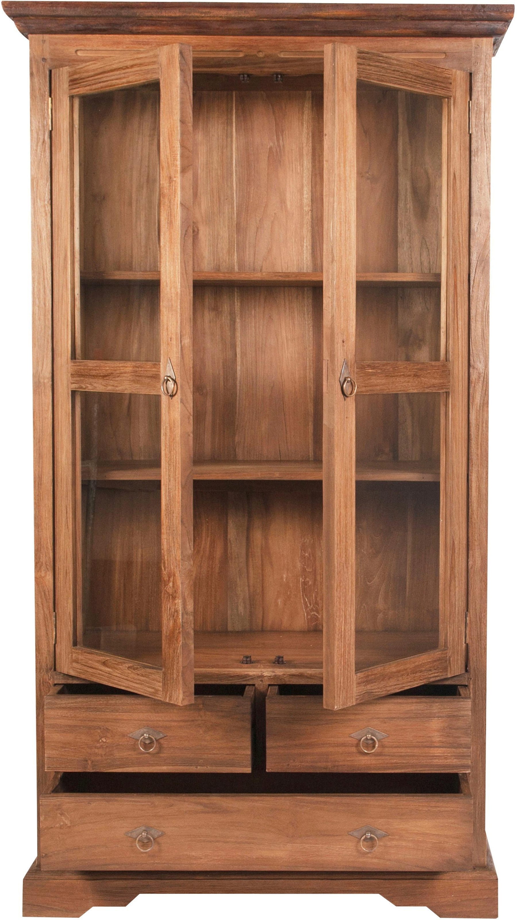 SIT Vitrine »Tartu aus recyceltem Teakholz mit 2 Türen & 3 Schubladen« Massivholz Vitrine mit Glastüren & vielseitigem Stauraum
