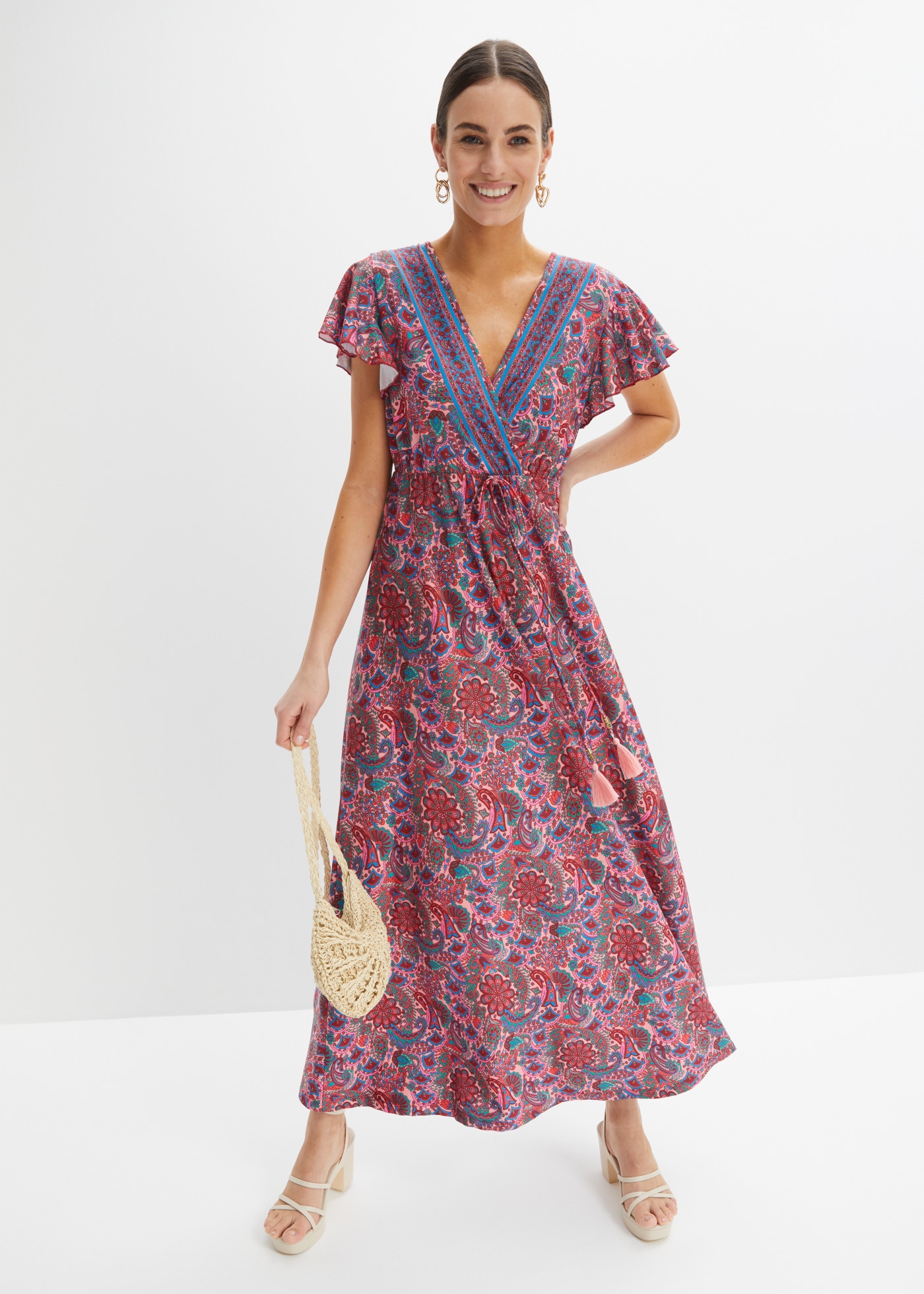 Image of bonprix Maxikleid lockerer Schnitt, mit Flügelärmeln, elastisches Material, Maxilänge