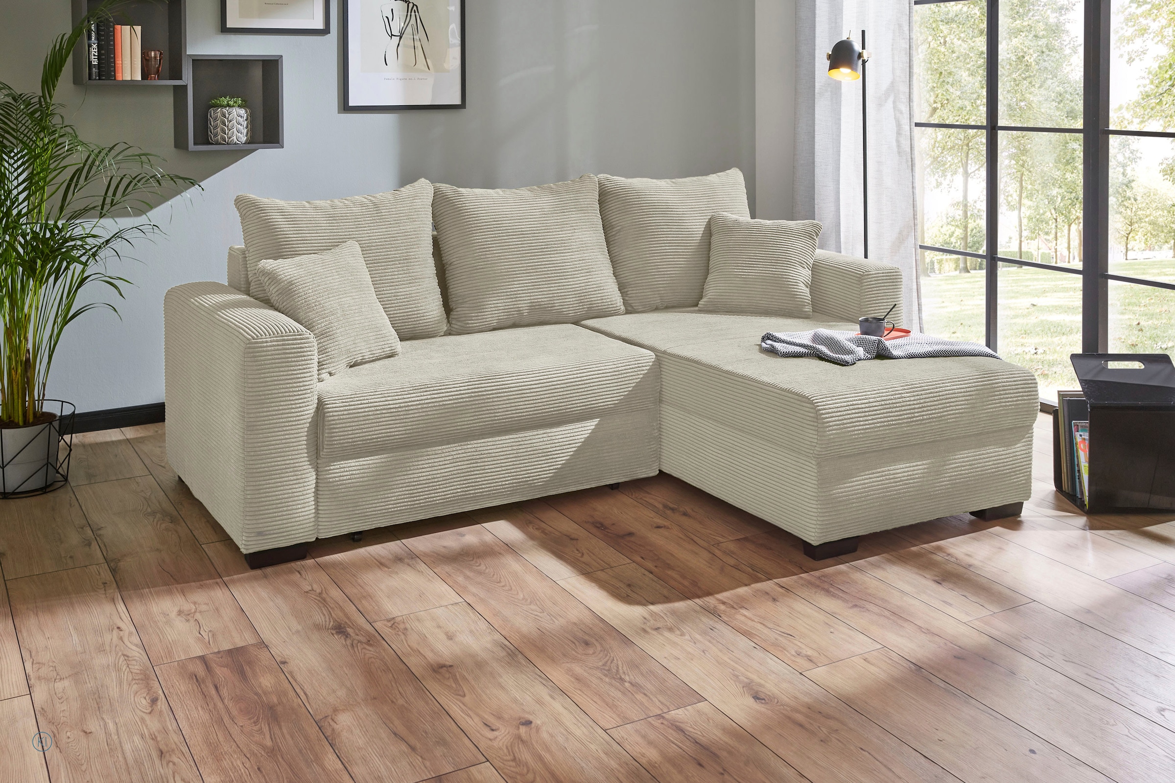 Image of Jockenhöfer Gruppe Ecksofa "Ecksofa Elmau, Grösse Ottomane: L, B:235cm, optional mit Topper" mit Schlaffunktion, Topper, Bettkasten & 2 Zierkissen