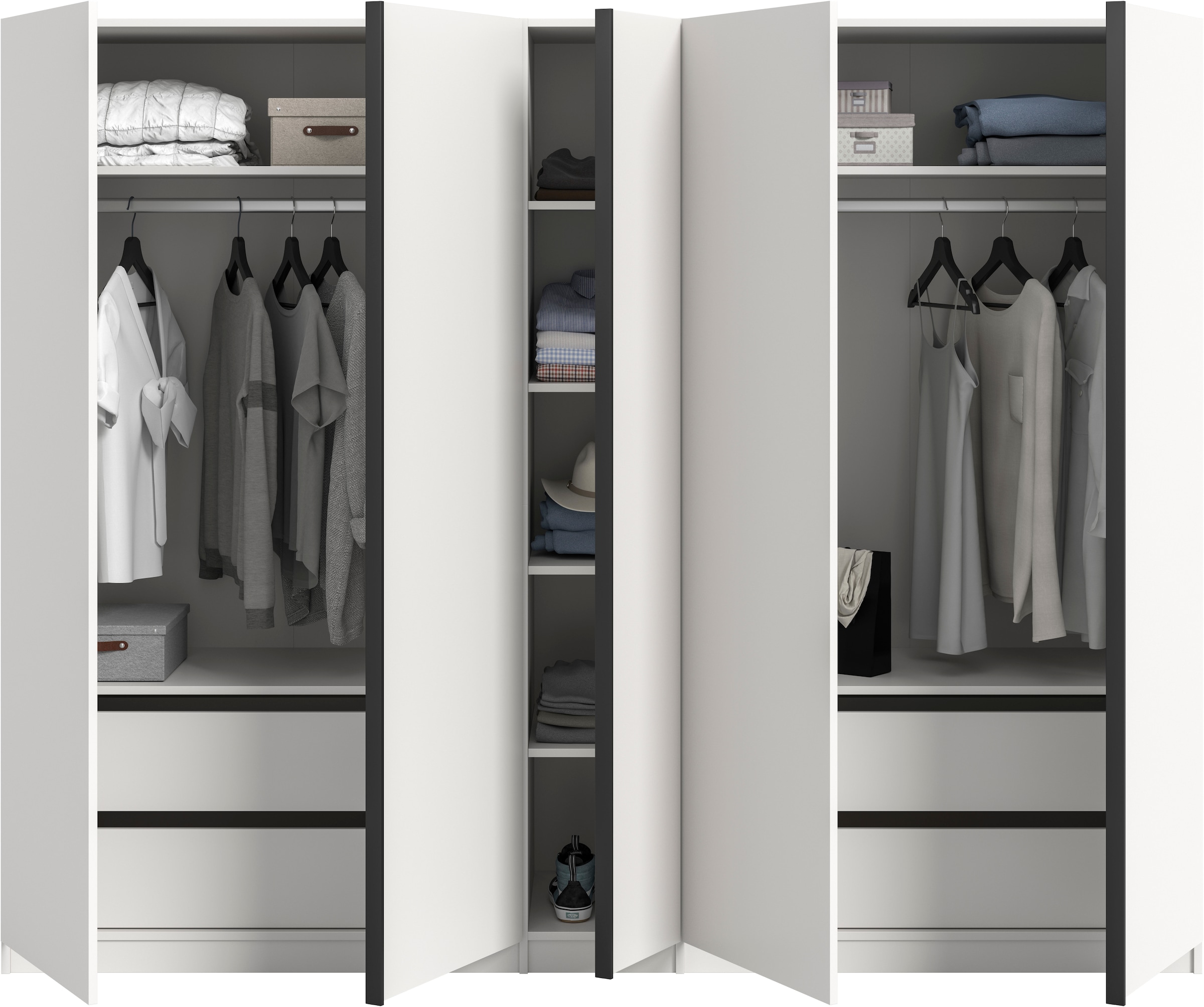 Home affaire Kleiderschrank »BENDINGO, Schlafzimmerschrank, Schrank, Garderobenschrank« OTTO BESTSELLER, Garderobe & Schlafzimmer,  Breite 230cm, weiss, 5-türig, 2 Kleiderstangen, 6 Böden, 4 Schubladen