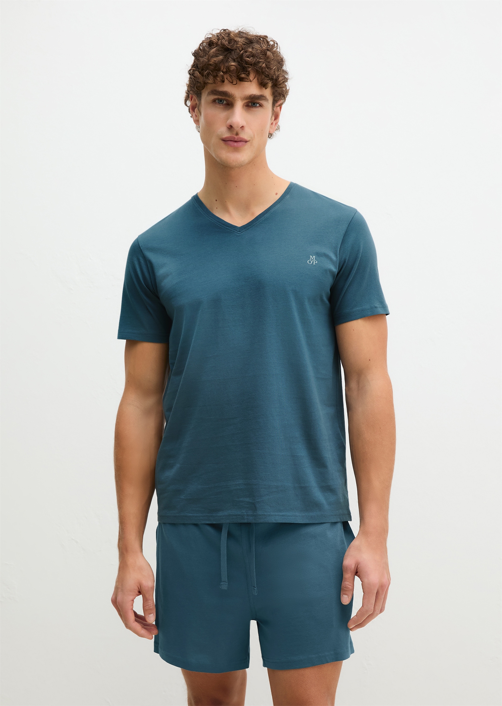 Image of Marc OPolo Pyjamaoberteil "Mix N Match Cotton" mit V-Neck und kurzem Arm