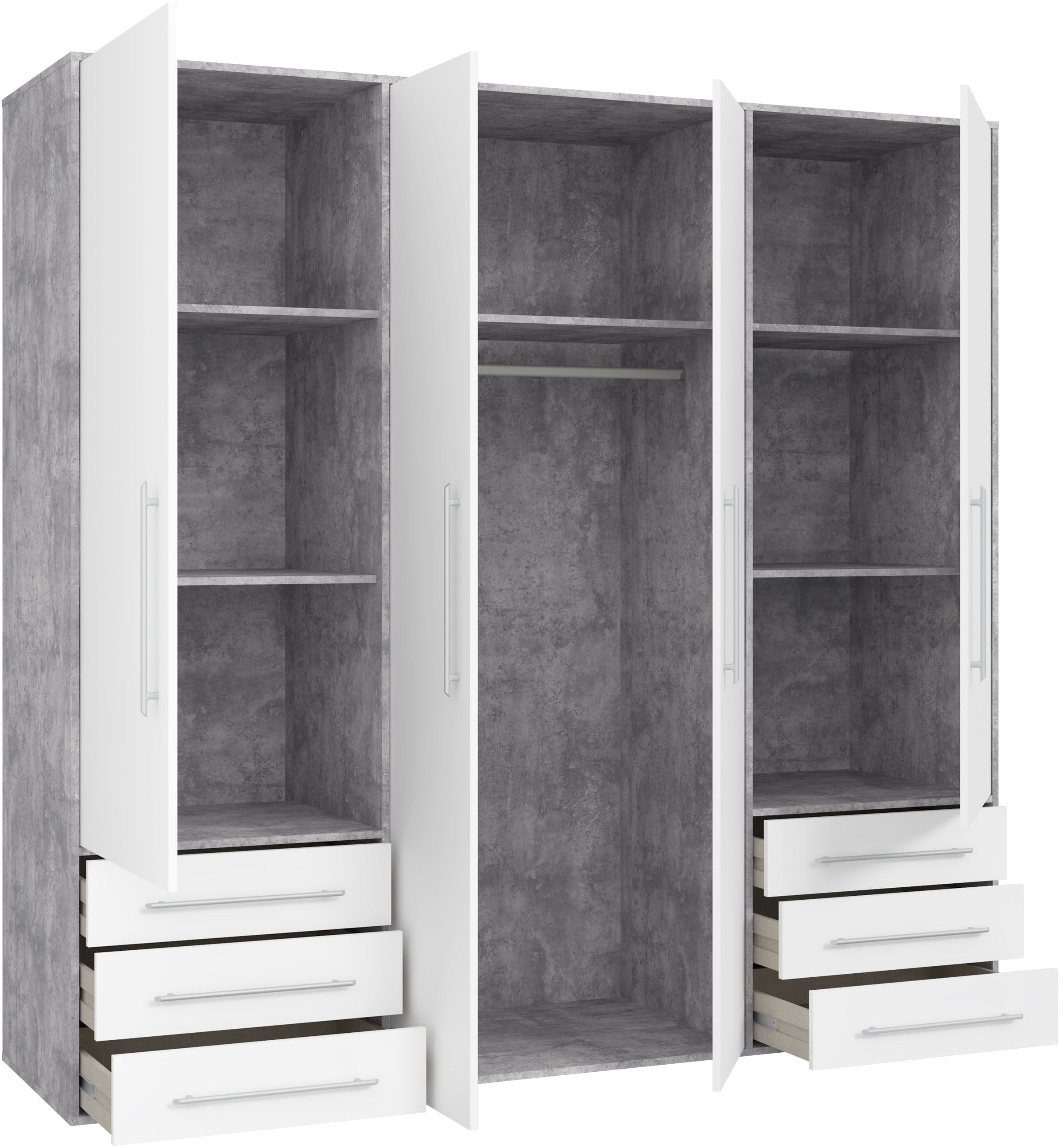 FORTE Drehtürenschrank »Mokkaro, Kleiderschrank,zeitloses Design, 4 türig« viel Stauraum, Schubladen, Stangengriffe, Made in Europe