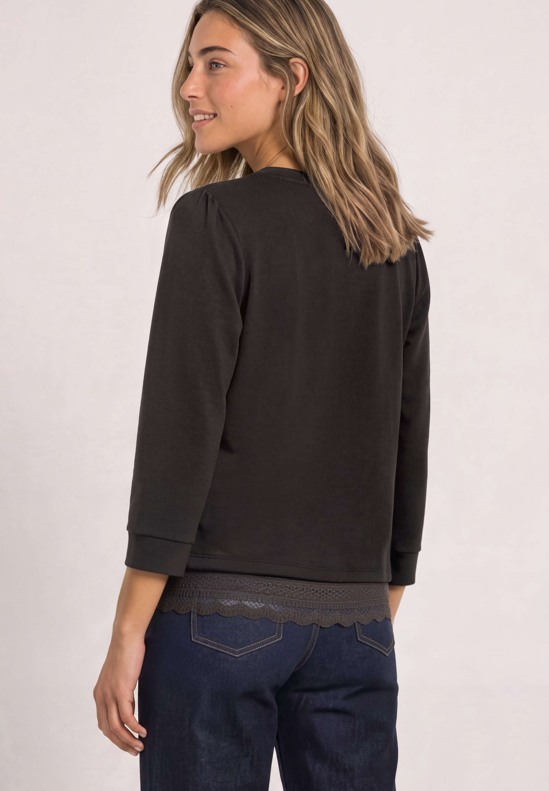 STREET ONE 3/4-Arm-Shirt mit Spitzenkante am Saum / mit Stretch
