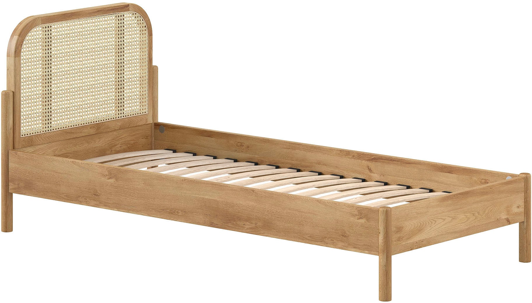Vipack Einzelbett »mit massiven Bettpfosten und furnierten Bettseiten« 90/200 inkl. Lattenrost und trendigem Rattankopfteil
