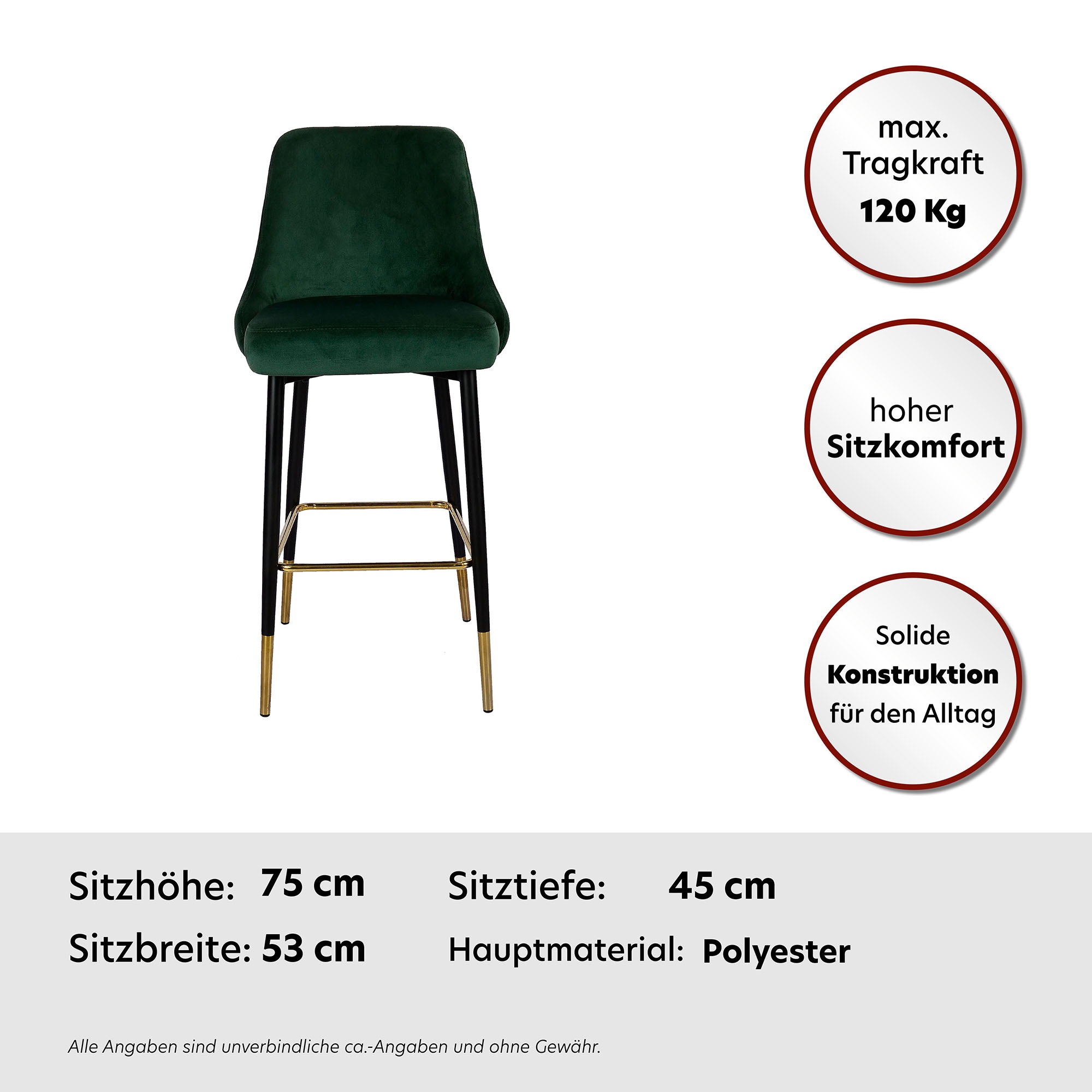 Kayoom Hochstuhl »Barstuhl Moonlight 125, gesteppte Rückenlehne, Stuhlbeine aus Eisen«, 1 St., mit Fussstütze, gesteppte Rückenlehne, 2-farbig elegantes Gestell