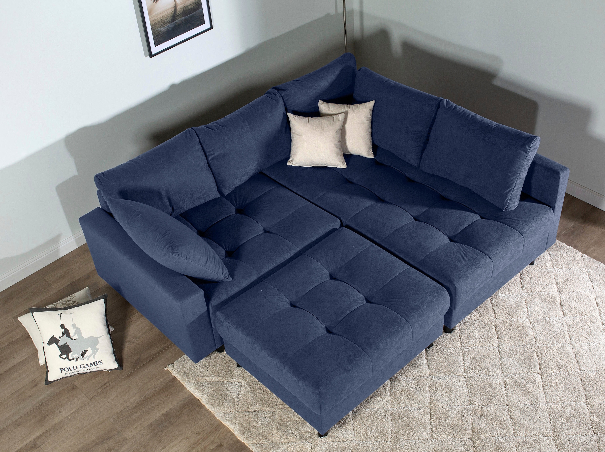 COLLECTION AB Ecksofa »Toni L-Form, B: 215 cm« mit Hocker & 2 Zierkissen, Federkern