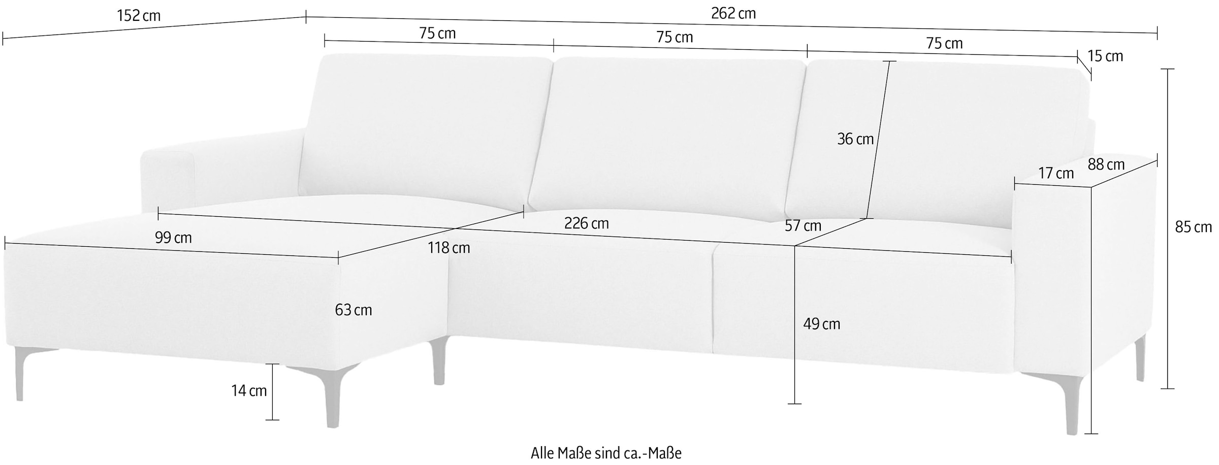 Home affaire Ecksofa »Tournon, L-Form, Breite 262 cm, Webstoff, Chenille«, Designsofa im nordischen Stil, Wellenunterfederung, Metallfüsse