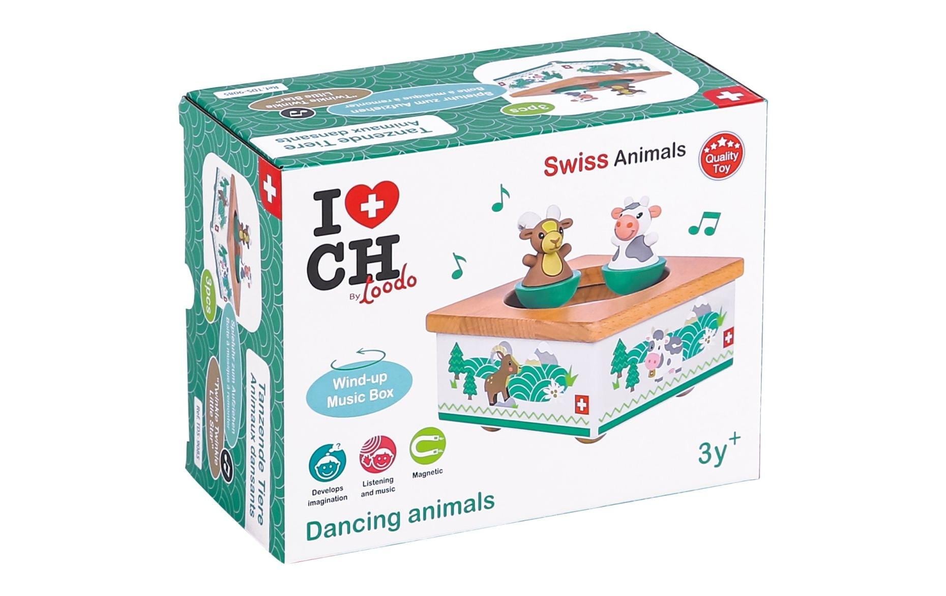 Spielba Jouets éducatifs »Musikdose Steinbock & Kuh« Hochwertige Musikdose aus Holz mit beruhigender Melodie