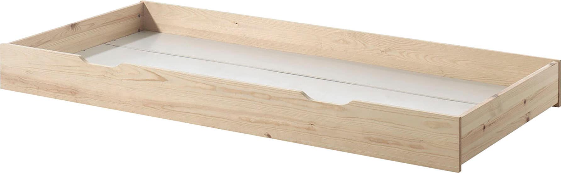 Vipack Hausbett »Cabane, mit Dachaufbau, Bettschublade auf Rollen u. Sprossenumrandung« (B/H/T ca. 208x169x98 cm) aus massiver Eiche, Oberfläche Natur,  sehr stabil und standfest gebaut inkl. Massivholz Rolllattenrost
