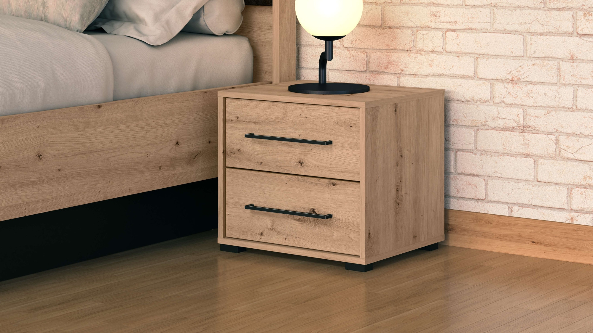INOSIGN Nachtkommode »Ascalon Nachttisch, Nachtschrank, 48x40x44cm, 2 Schubladen«, in weiss oder eichefarben, FSC-zertifizierter Holzwerkstoff