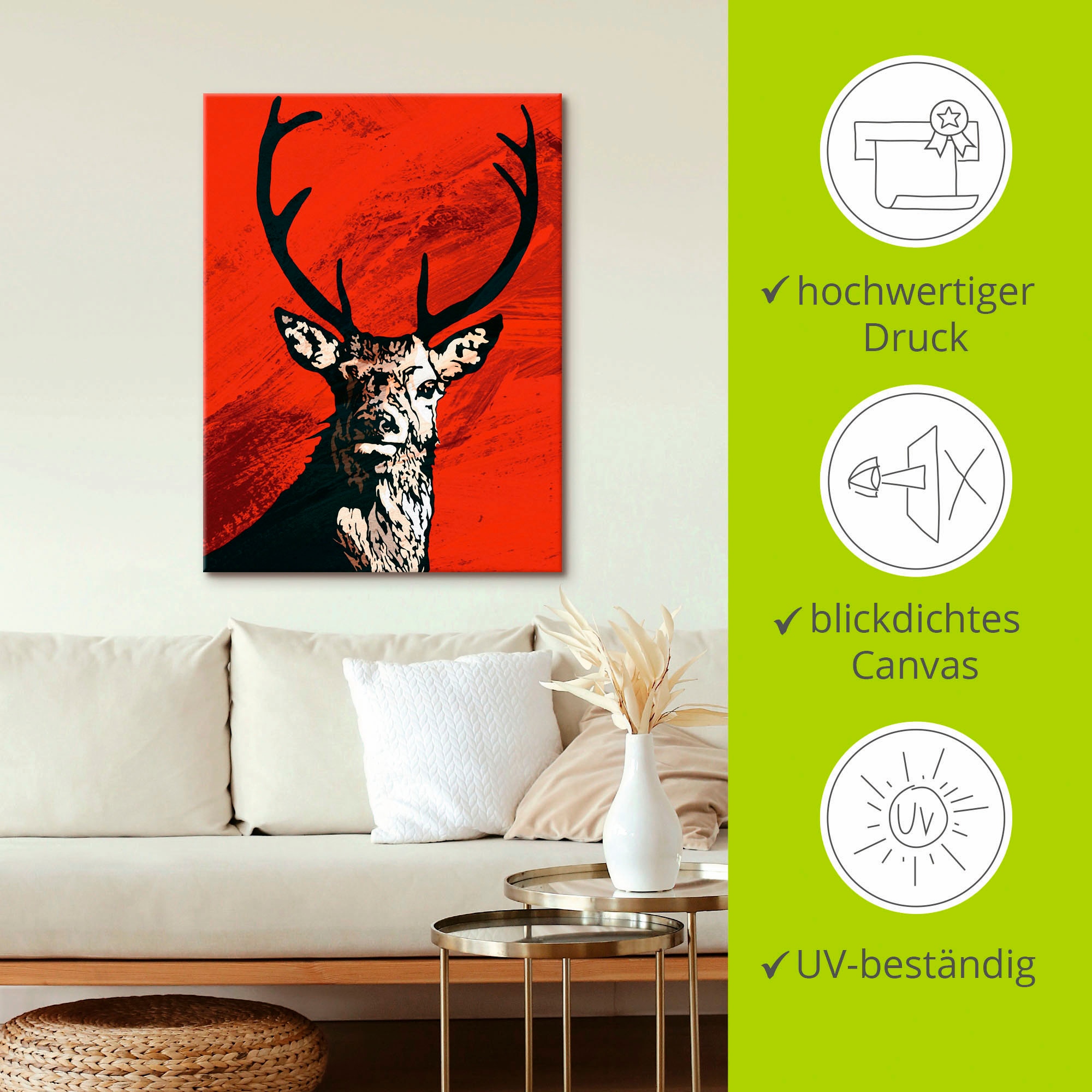 Artland Wandbild »Hirsch«, Wildtiere, (1 St.), als Leinwandbild, Poster in verschied. Grössen