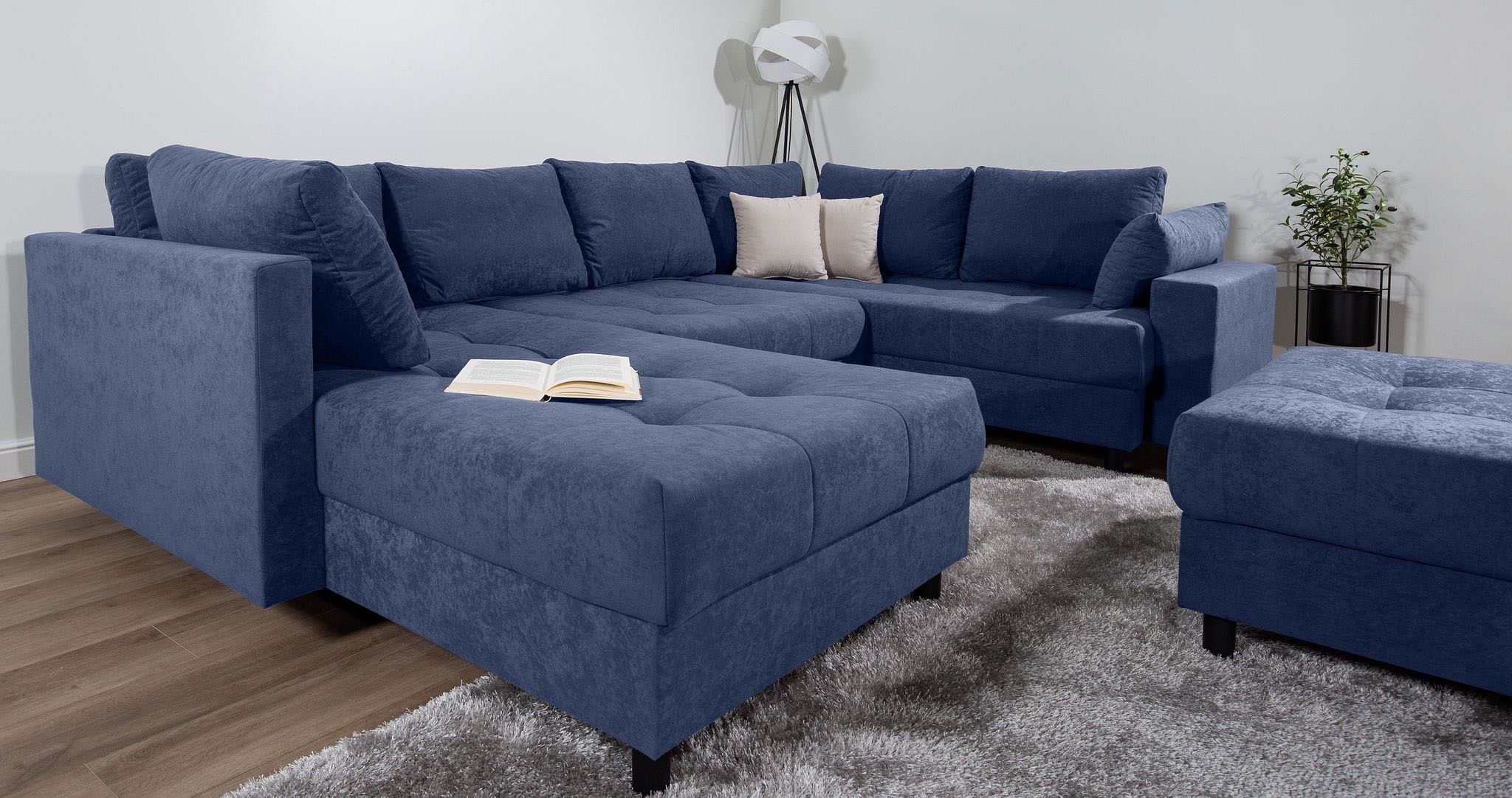 COLLECTION AB Wohnlandschaft »Toni U-Form mit Armlehne« inkl. Hocker und Zierkissen in abgesetzter Farbe, mit Bonnelfederkern