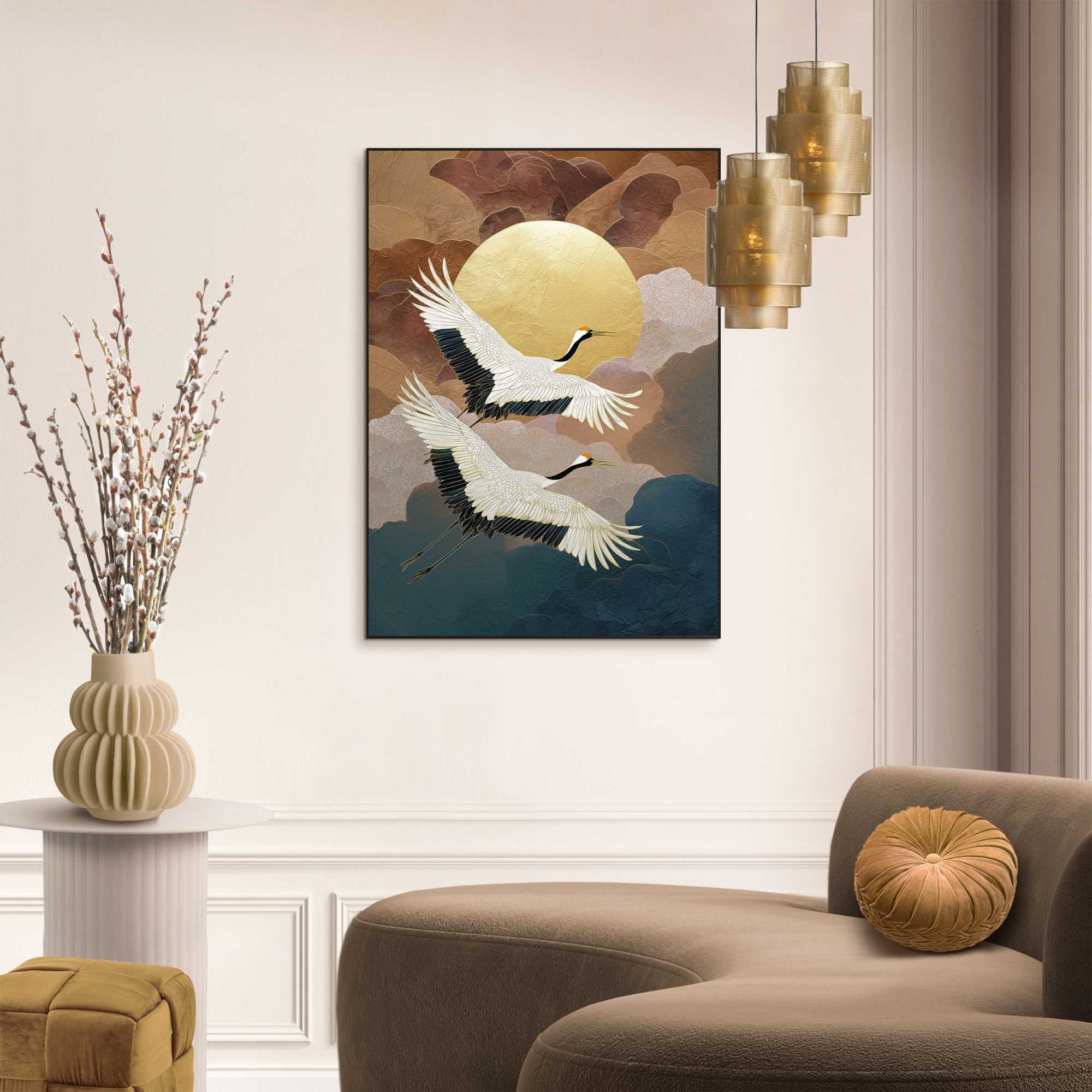 Image of Reinders Bild mit Rahmen "Goldene Flucht" Tiere 1 Stk. tlg. Wohnzimmer - Gold - MDF - Tiere - 50x70 cm