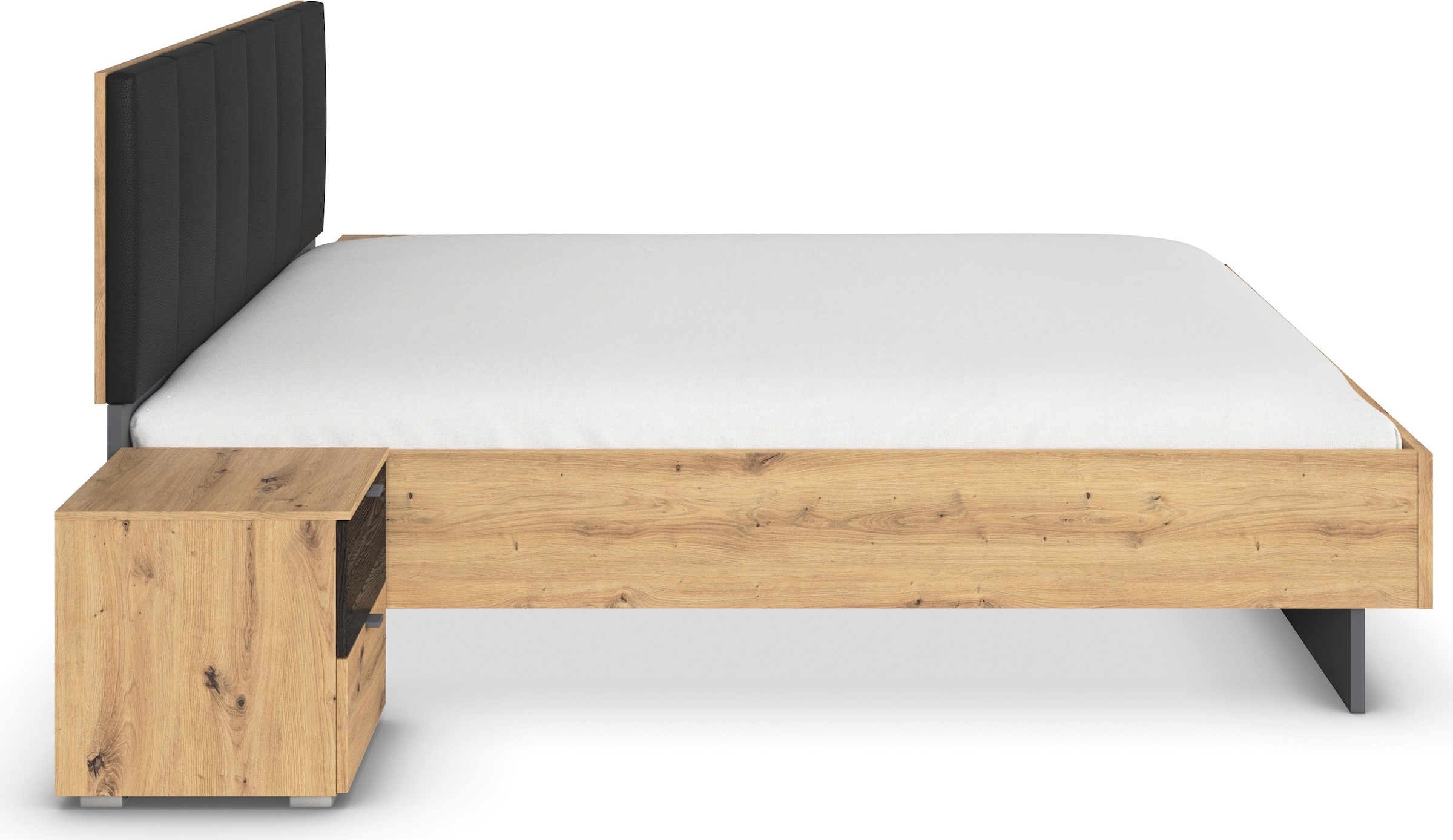 rauch Ensemble de lit »Bett Doppelbett Komfortbett Funktionsbett APOLLON« Surface de couchage 180x200, option avec banc de lit et rangement, 3 pièces tlg. tête de lit rembourrée en imitation cuir noir, 2 tables de nuit FABRIQUÉ EN ALLEMAGNE