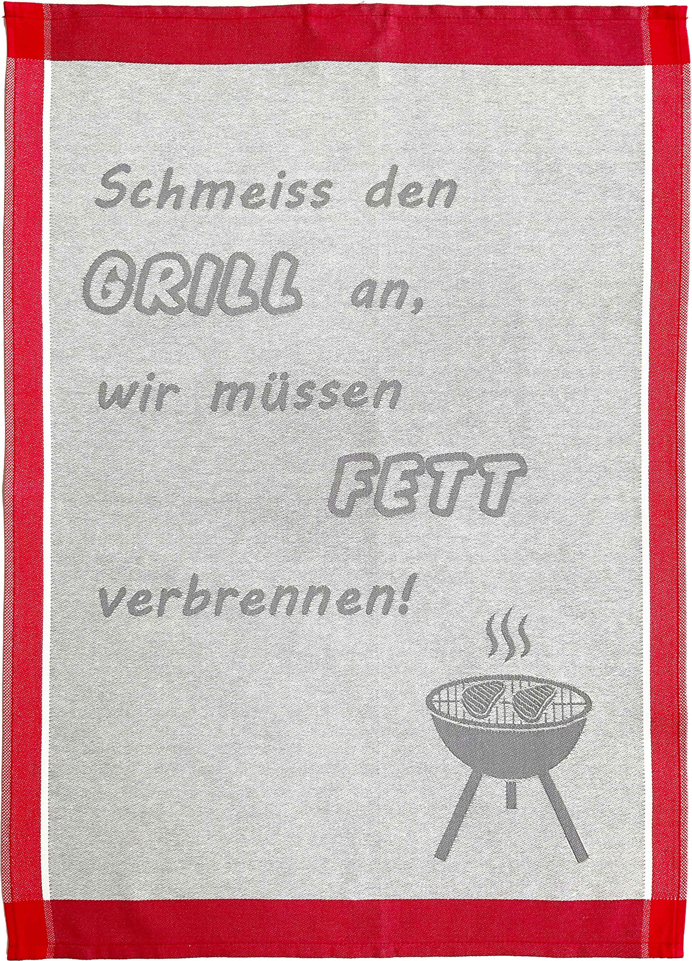 ROSS Chiffon à vaisselle »Schmeiss den Grill an, wir müssen Fett verbrennen« Serviette à imprimer, 100% coton
