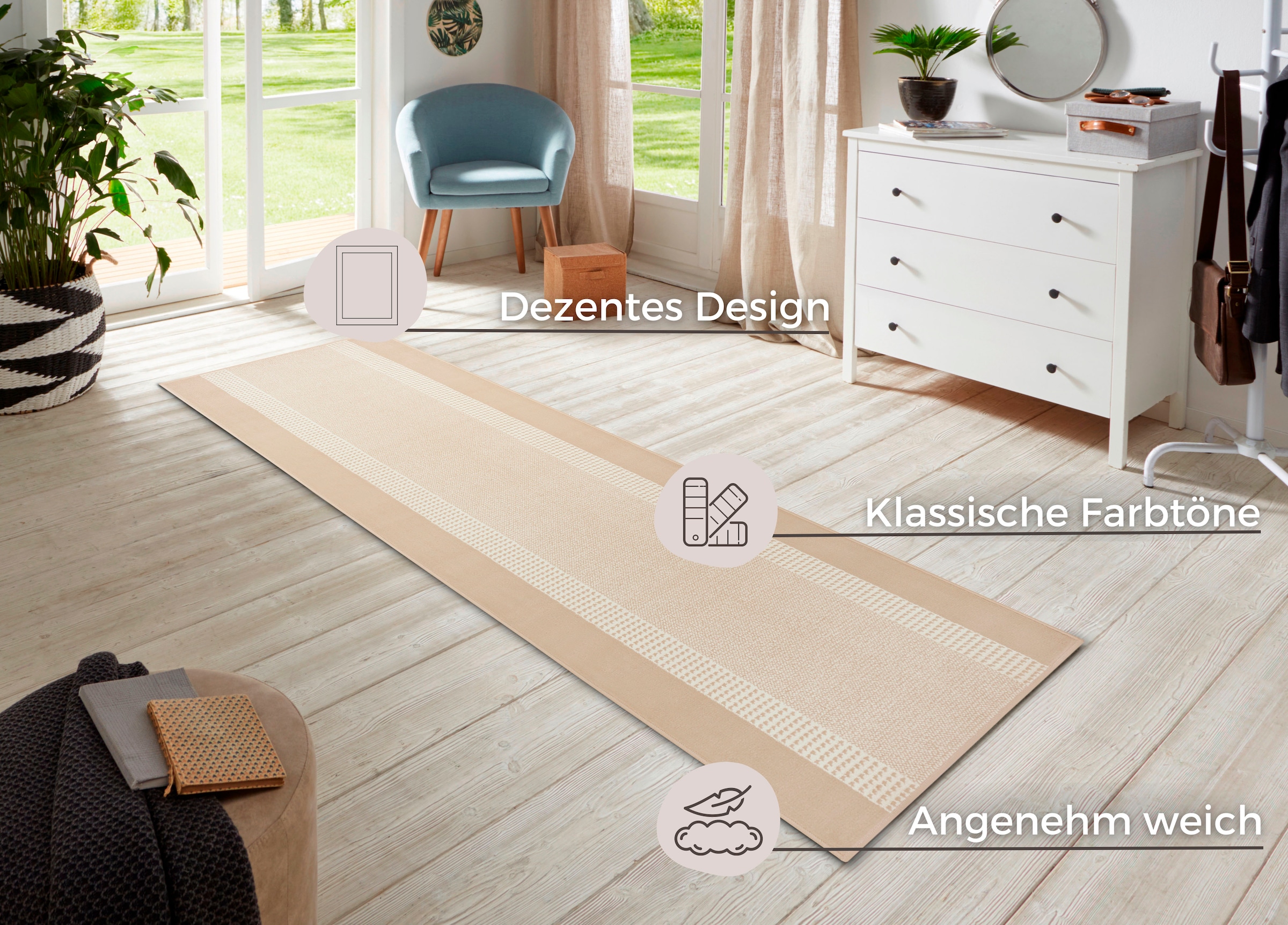HANSE Home Teppich »Band«, rechteckig, 9 mm Höhe, Kurzflor, weich, Läufer Grössen, Wohnzimmer, Schlafzimmer, Esszimmer